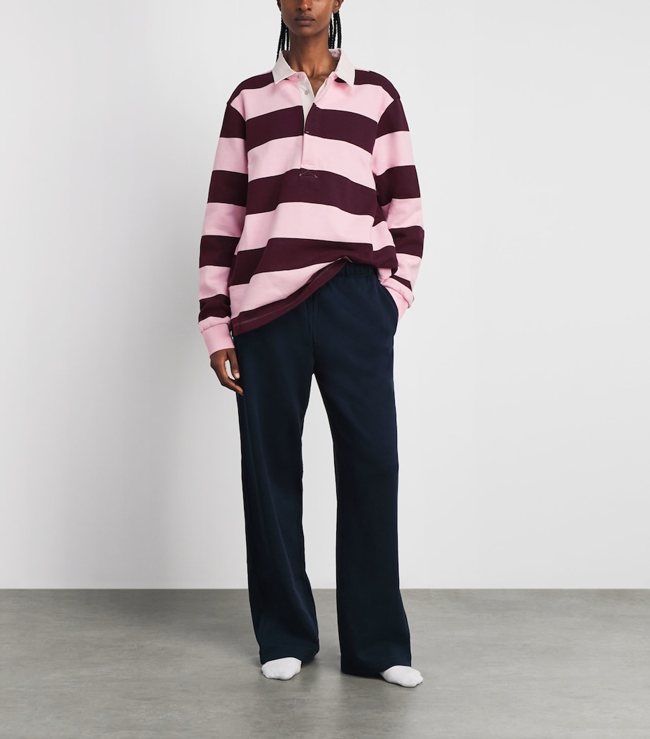 Skims Womens Oversized Boyfriend Fleece Polo Shirt Currant Rugby Stripe Image 2
