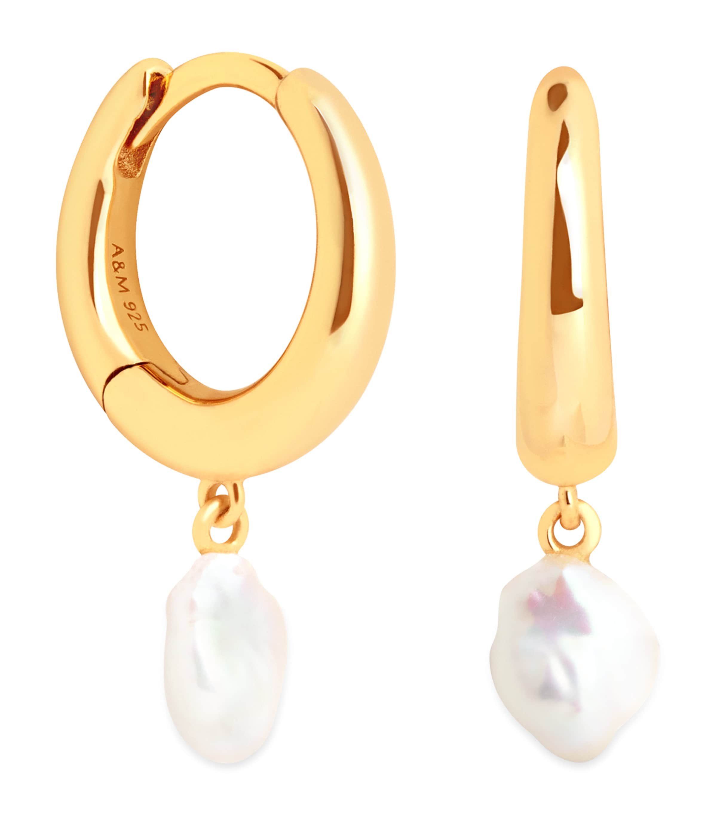 Astrid & Miyu Gold-plated Silver And Pearl Huggies In Gold
