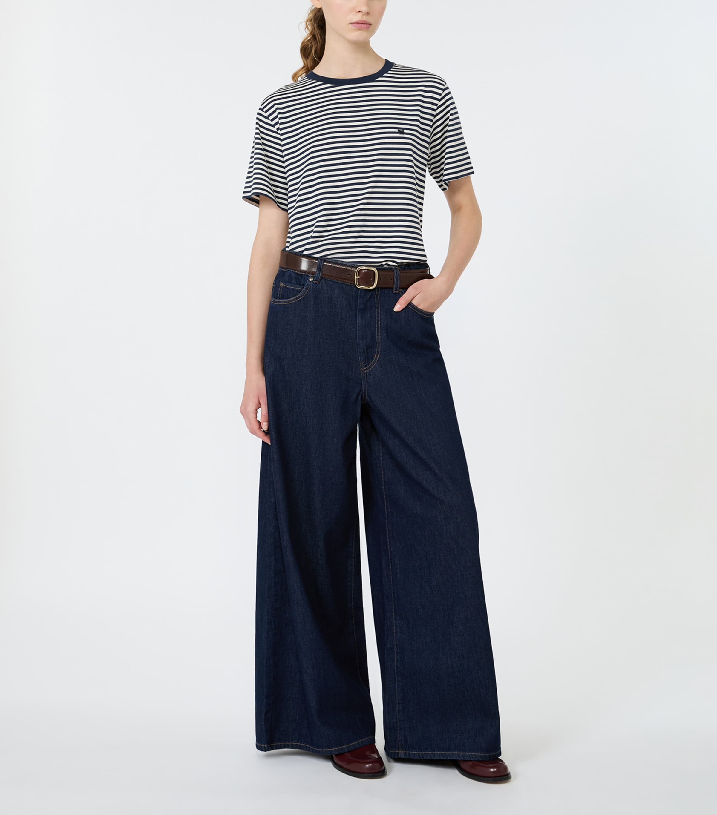 Weekend Max Mara Womens Cotton Stripe T-Shirt Navy Image 2