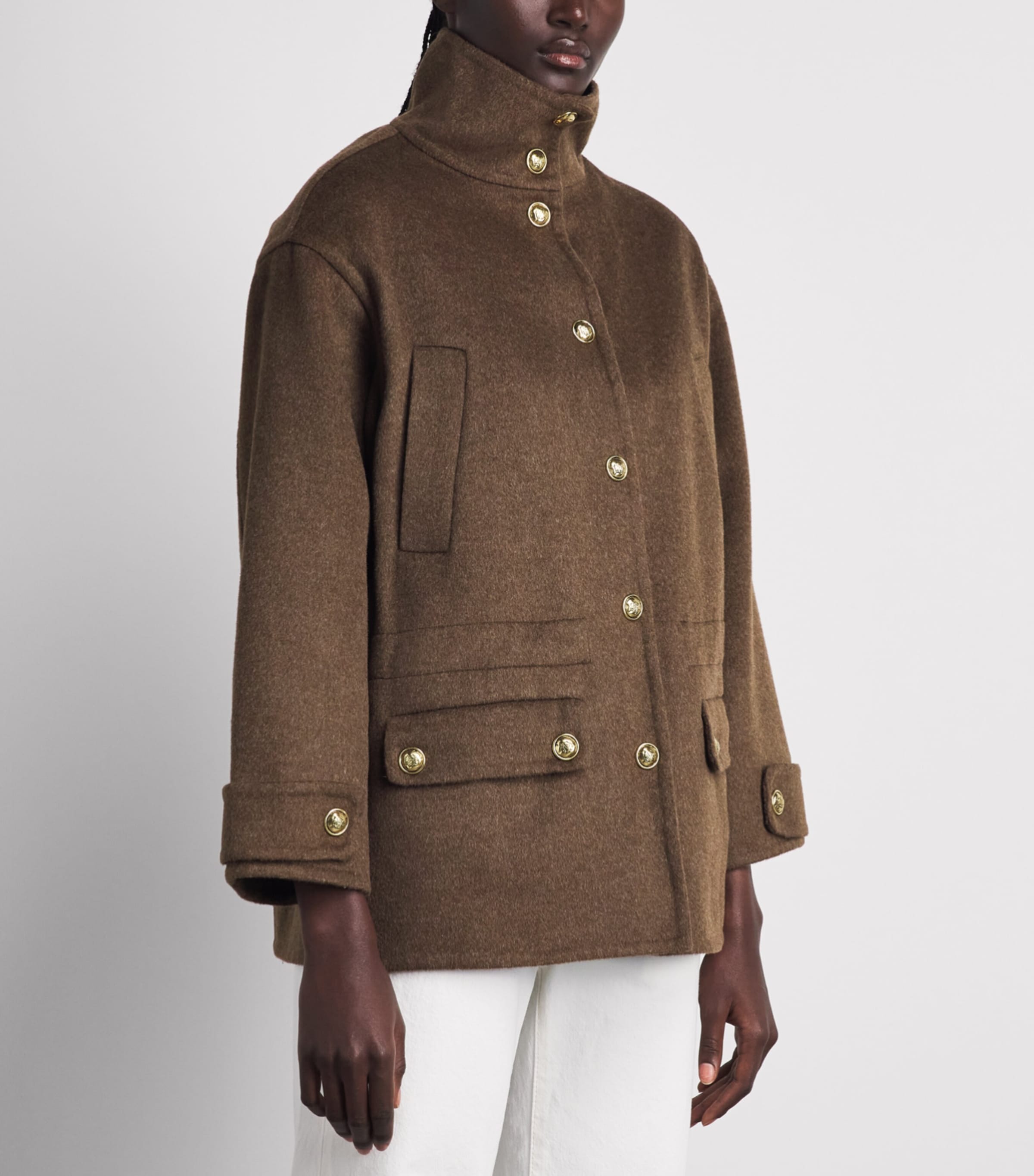 Sandro Paris Womens Wool-Blend Coat Olive Green Image 4