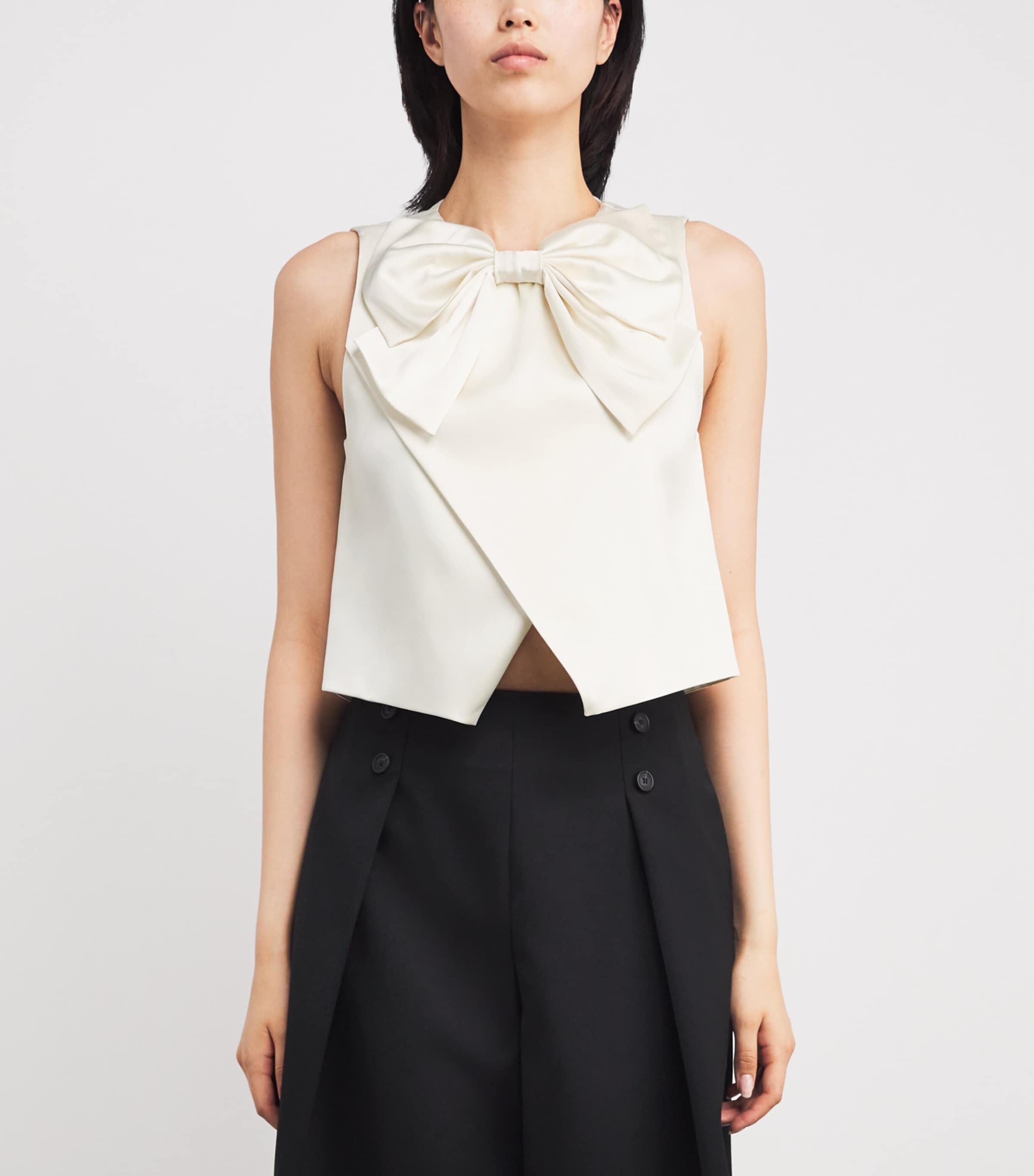 Satin Bow Crop Top ECRU Image 3