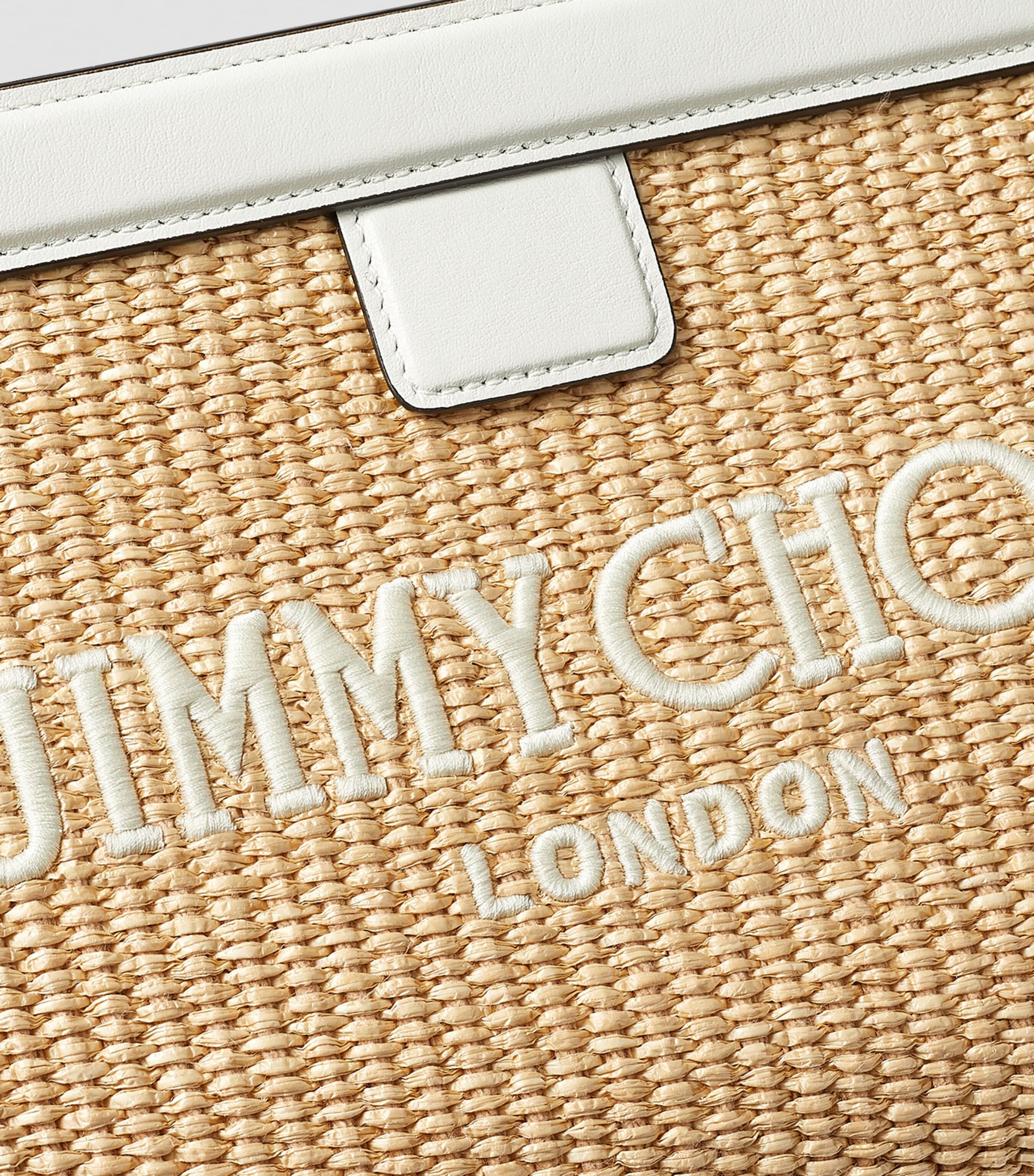 Jimmy Choo White Raffia Leather-Trim Avenue Pouch | Harrods US