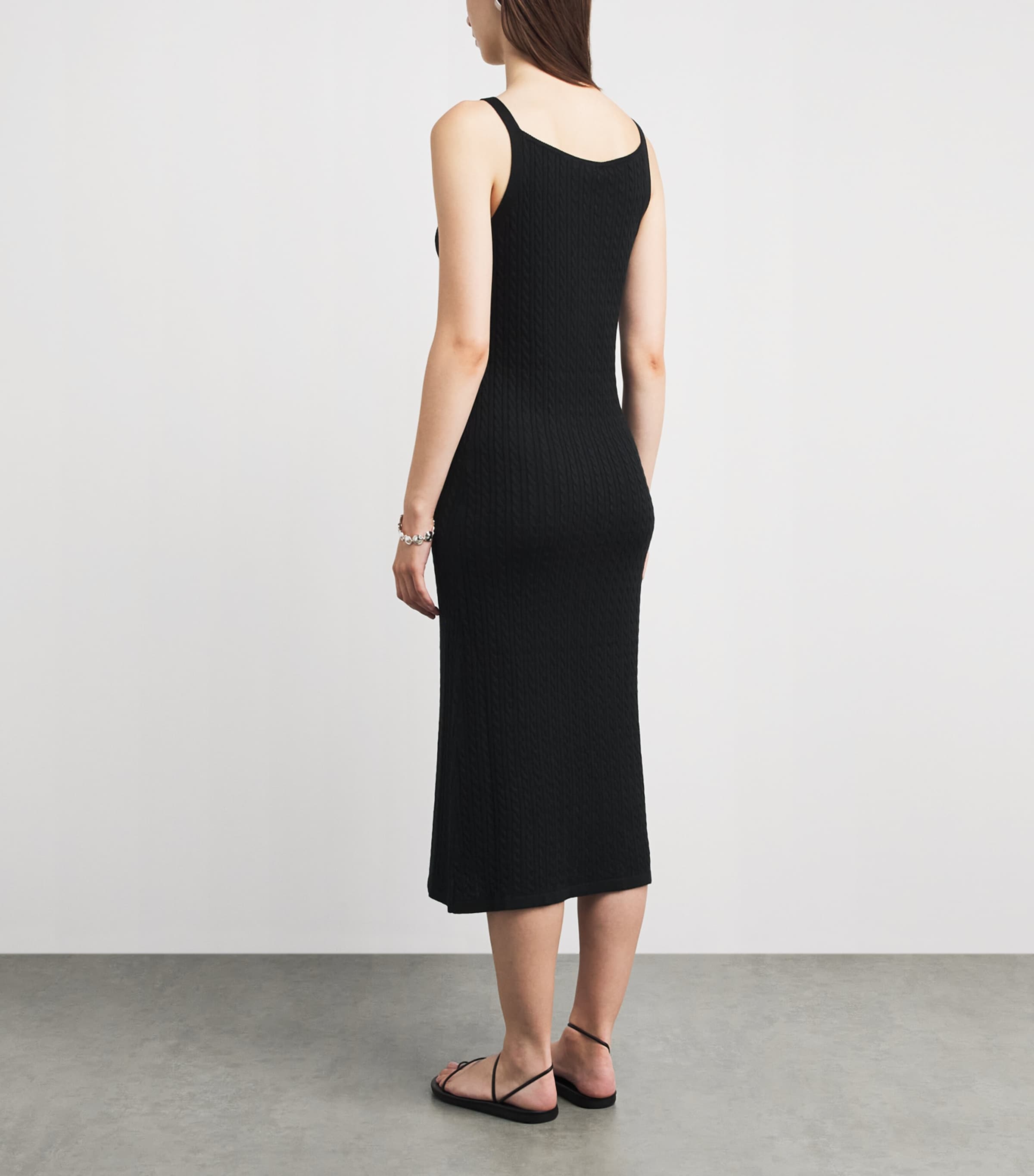 Soft Goat Womens Silk-Cashmere Cable-Knit Midi Dress Black Image 4