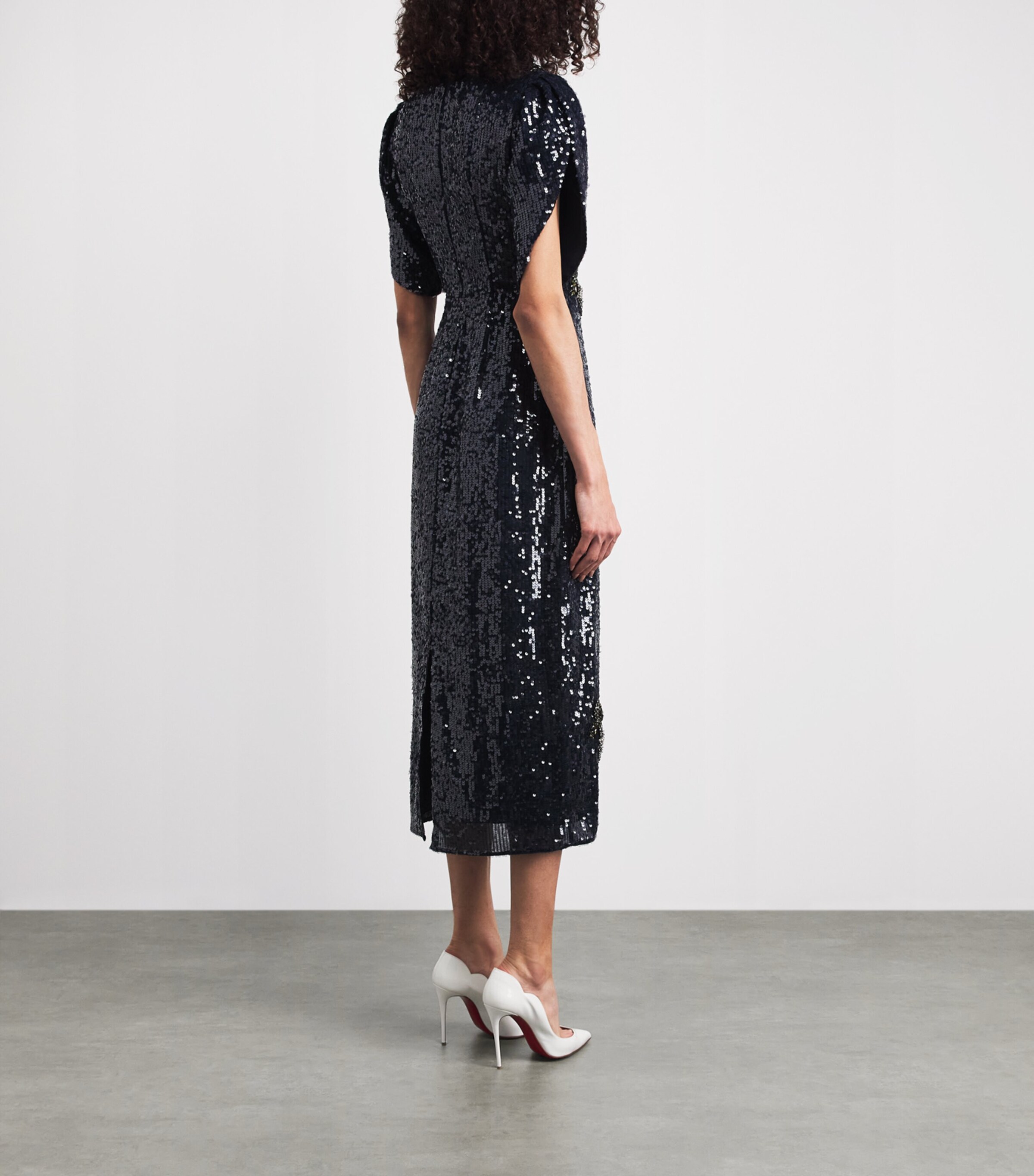 Erdem Womens Embellished Sequin Midi Dress Midnight Image 4