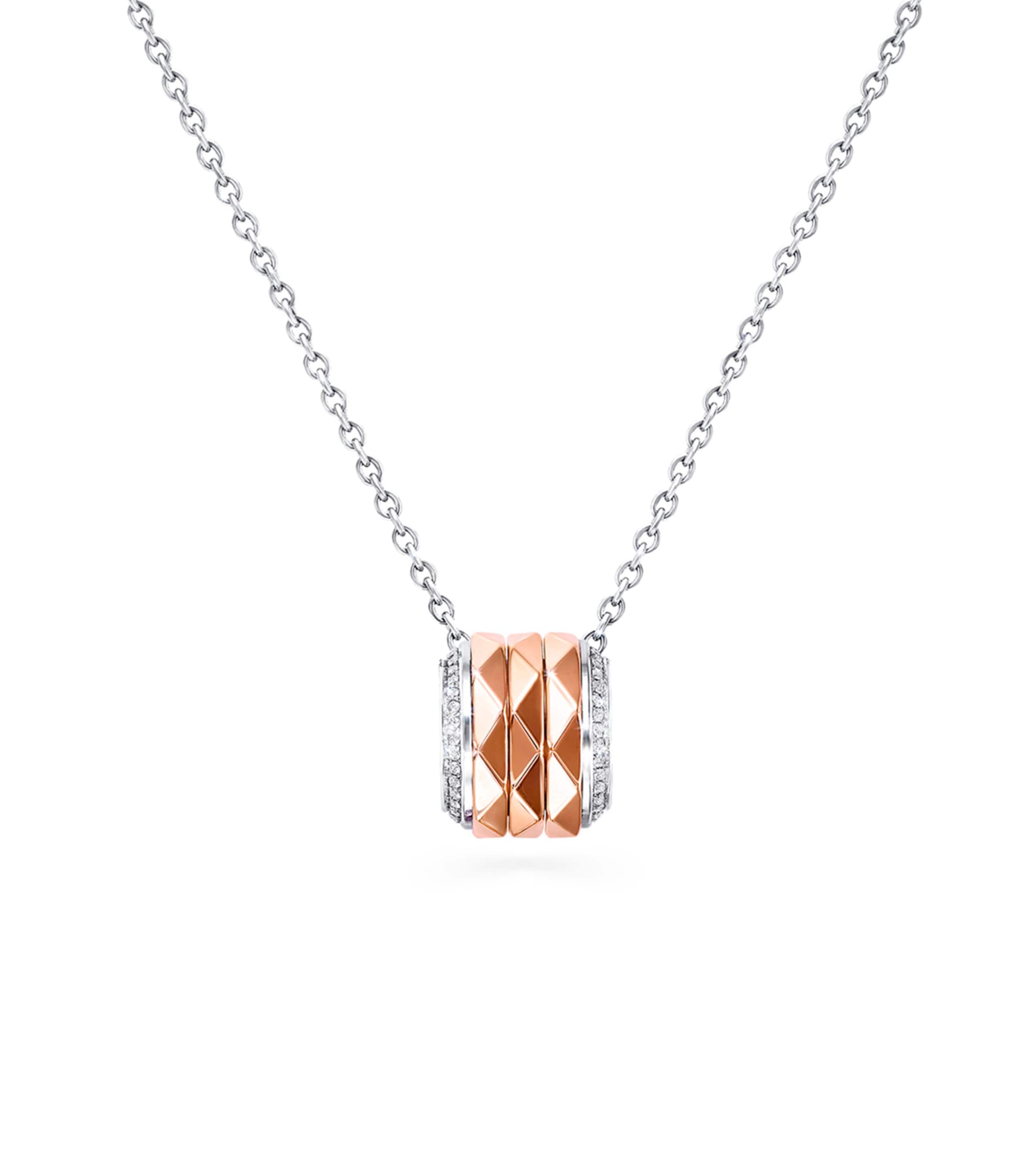 Rose Gold, White Gold and Diamond LG Signature Pendant Necklace MULTI Image 1
