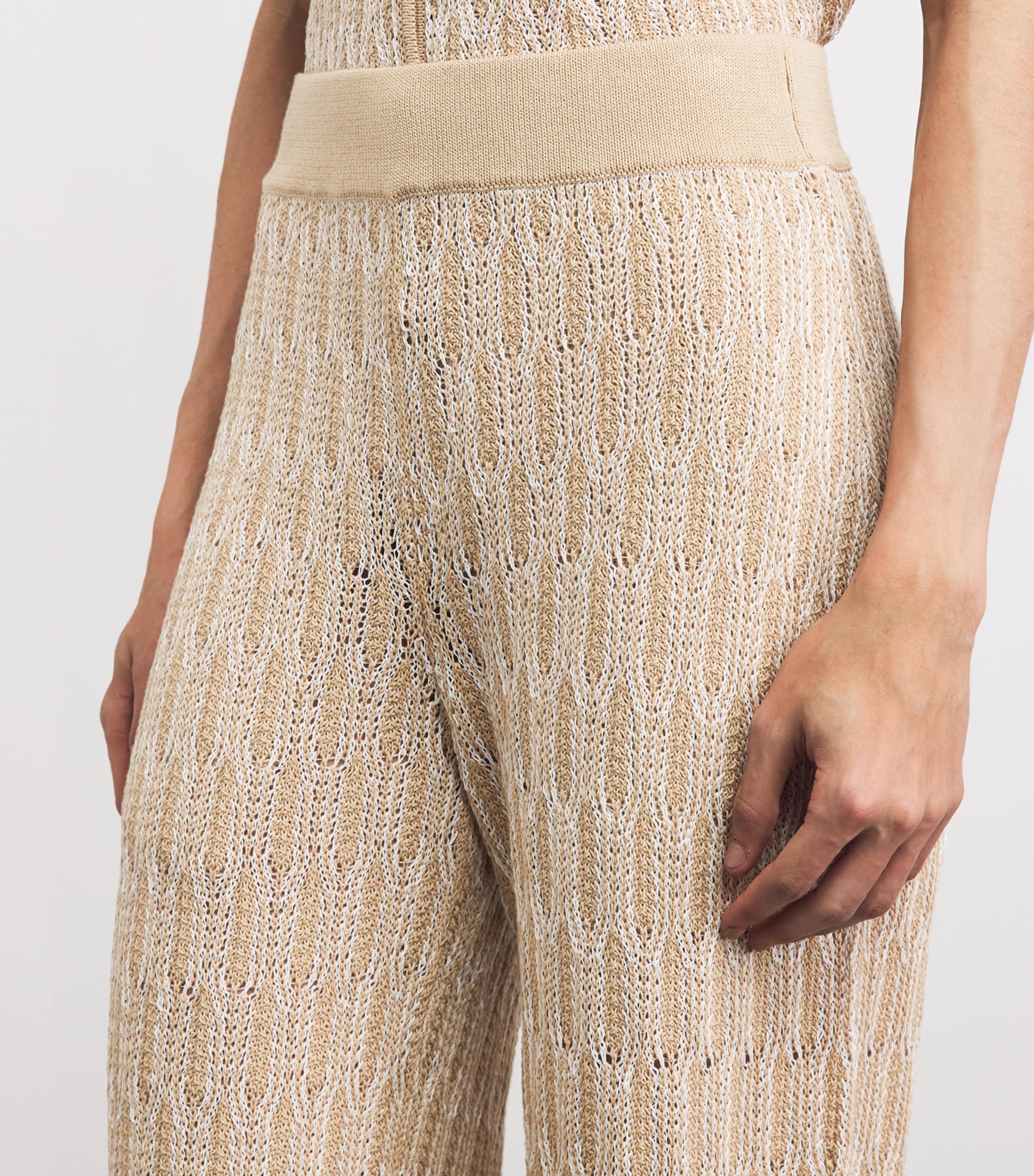 Lafayette 148 Womens Cotton Lace-Knit Wide-Leg Trousers Natum Natural Multi Image 3