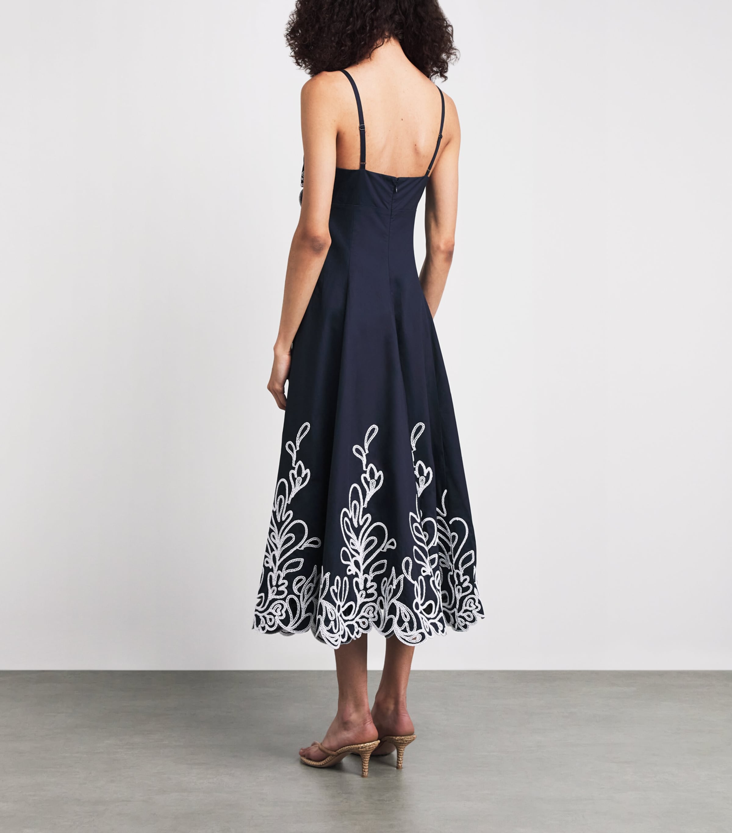 Cinq A Sept Womens Cotton Poplin Paisley Bloom Dama Midi Dress Navy/white Image 4
