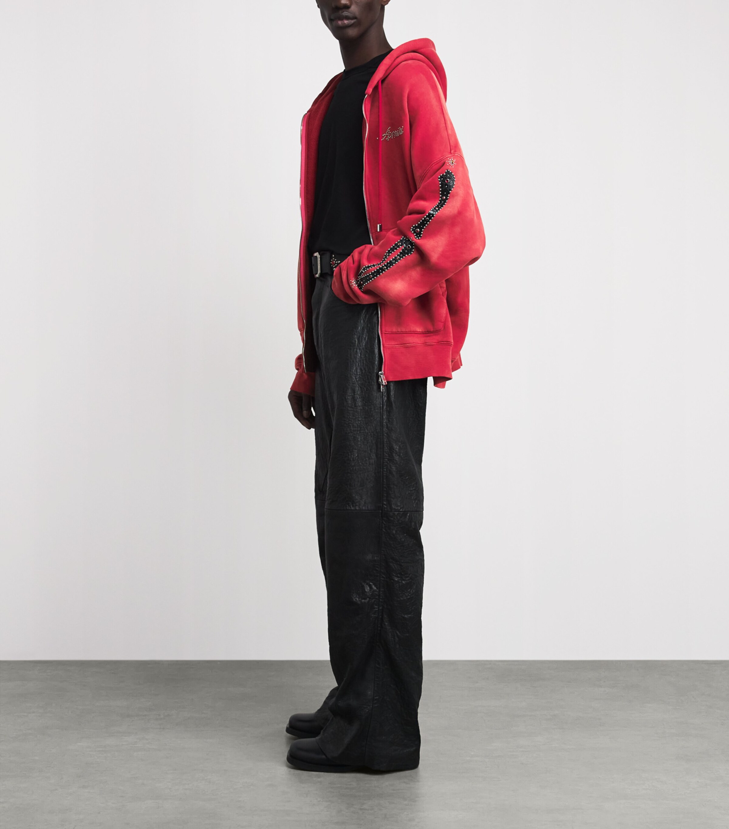 AMIRI Mens Stretch-Cotton Bones Studded Oversized Hoodie Red Rose Image 2