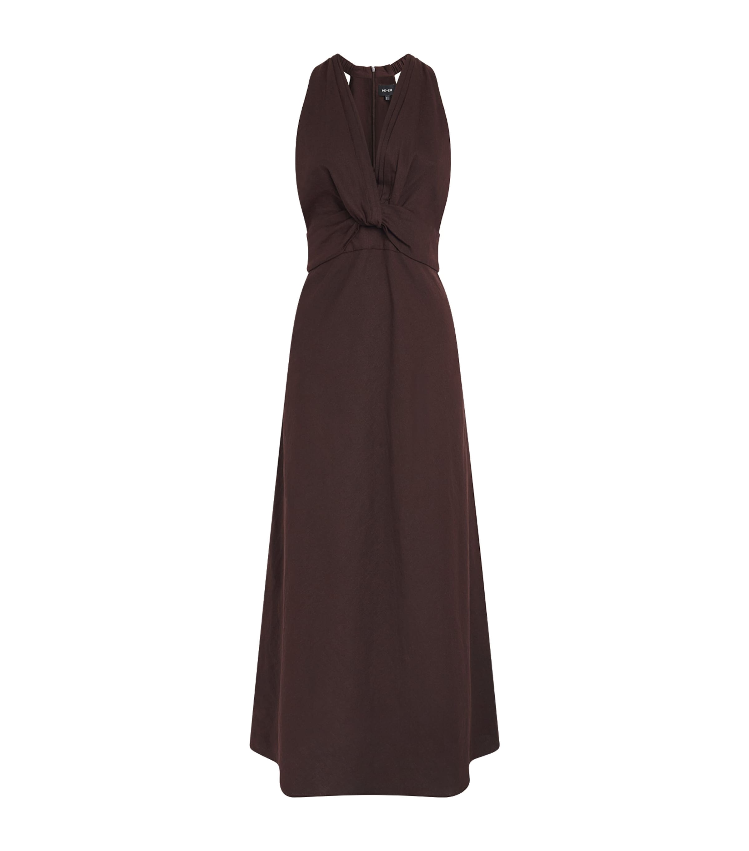 ME+EM Womens Linen-Blend Twist-Front Midi Dress Cocoa Brown Image 1