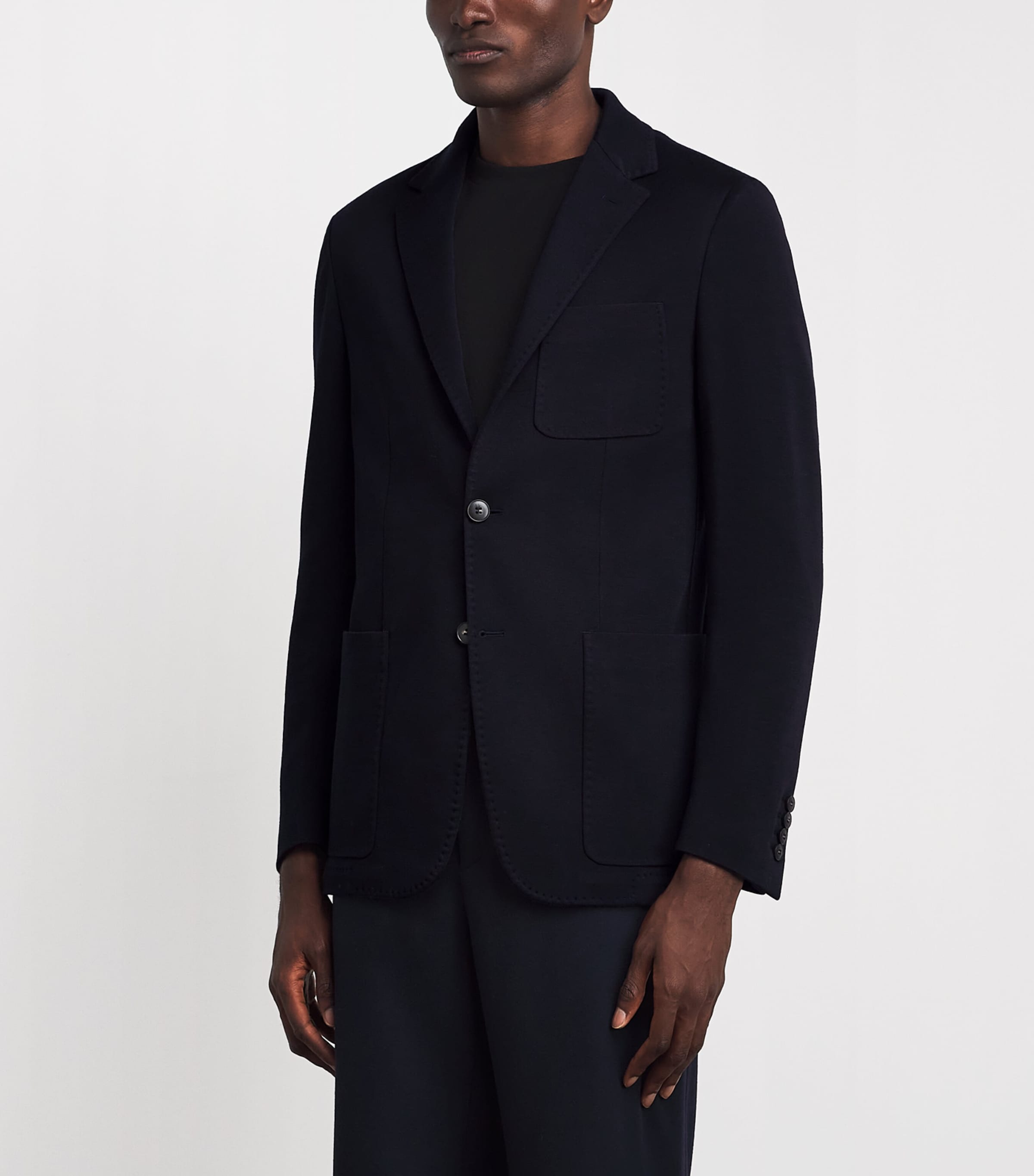 Canali Mens Wool Jersey Knit Blazer Navy Image 4