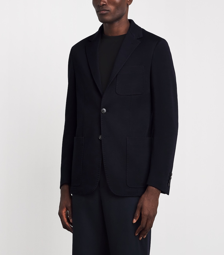 Canali Mens Wool Jersey Knit Blazer Navy Image 4