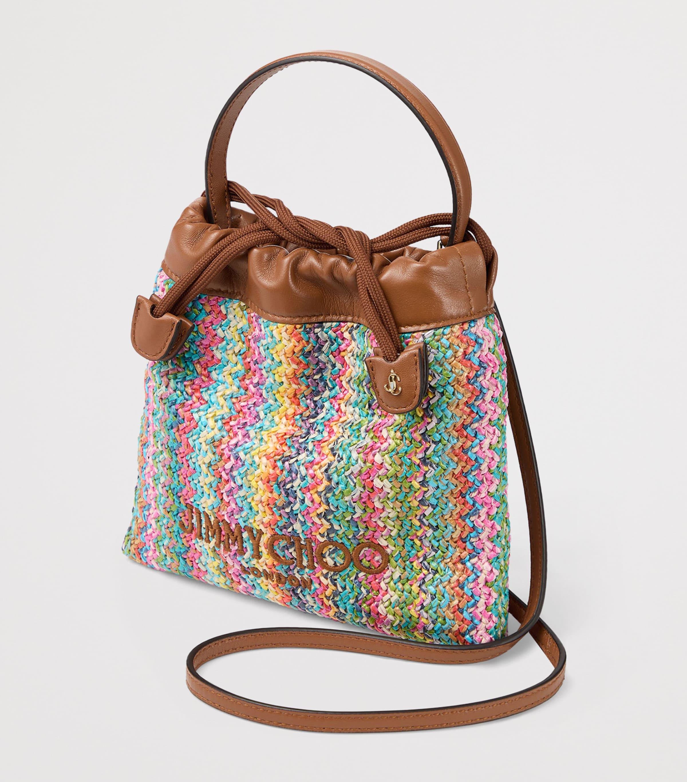 Jimmy Choo Raffia Drawstring Pouch Multi/tan/light Gold Image 2