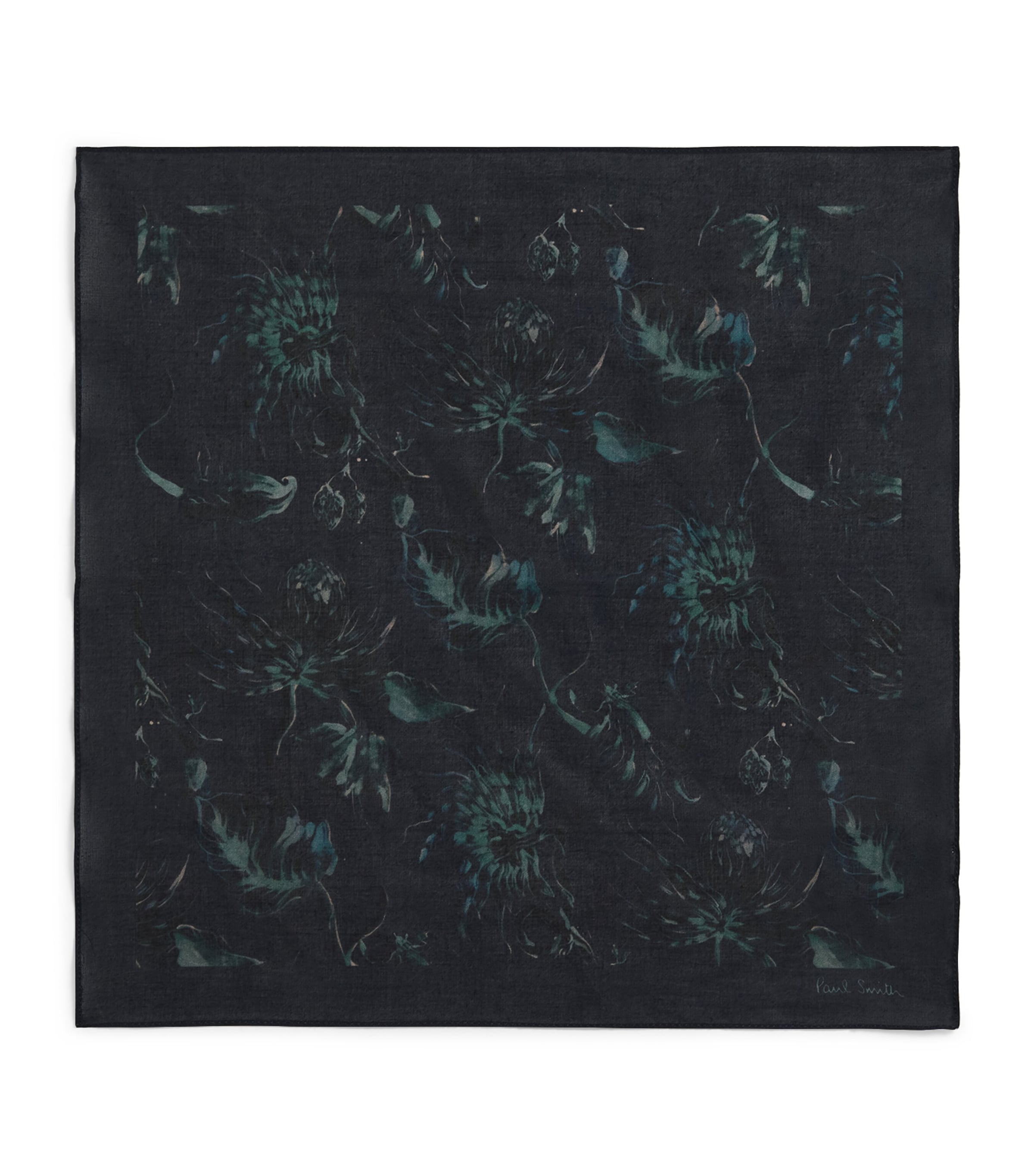 Paul Smith Silk Flower Print Pocket Square In Navy