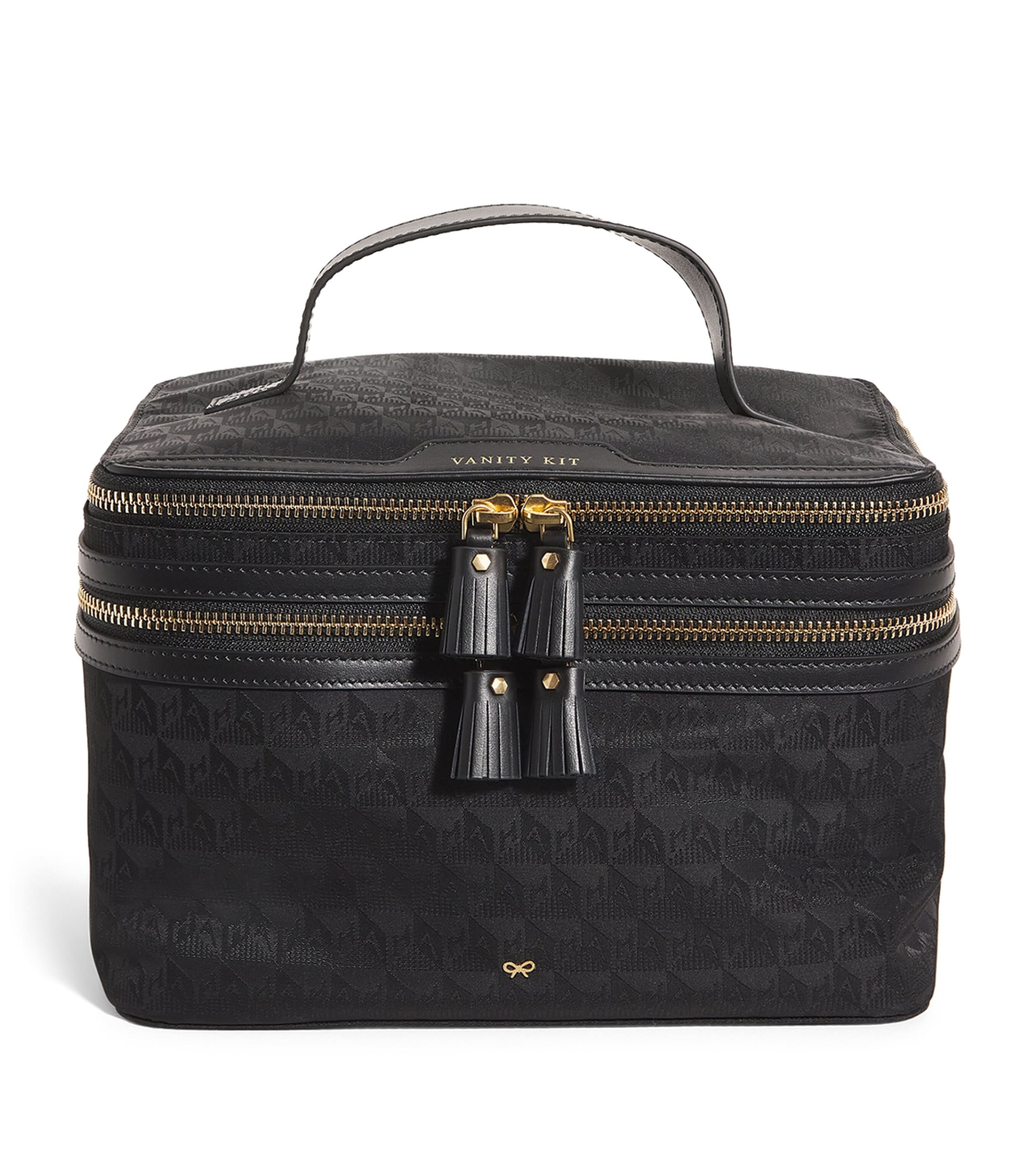 Anya Hindmarch Jacquard Vanity Kit Travel Bag In Black