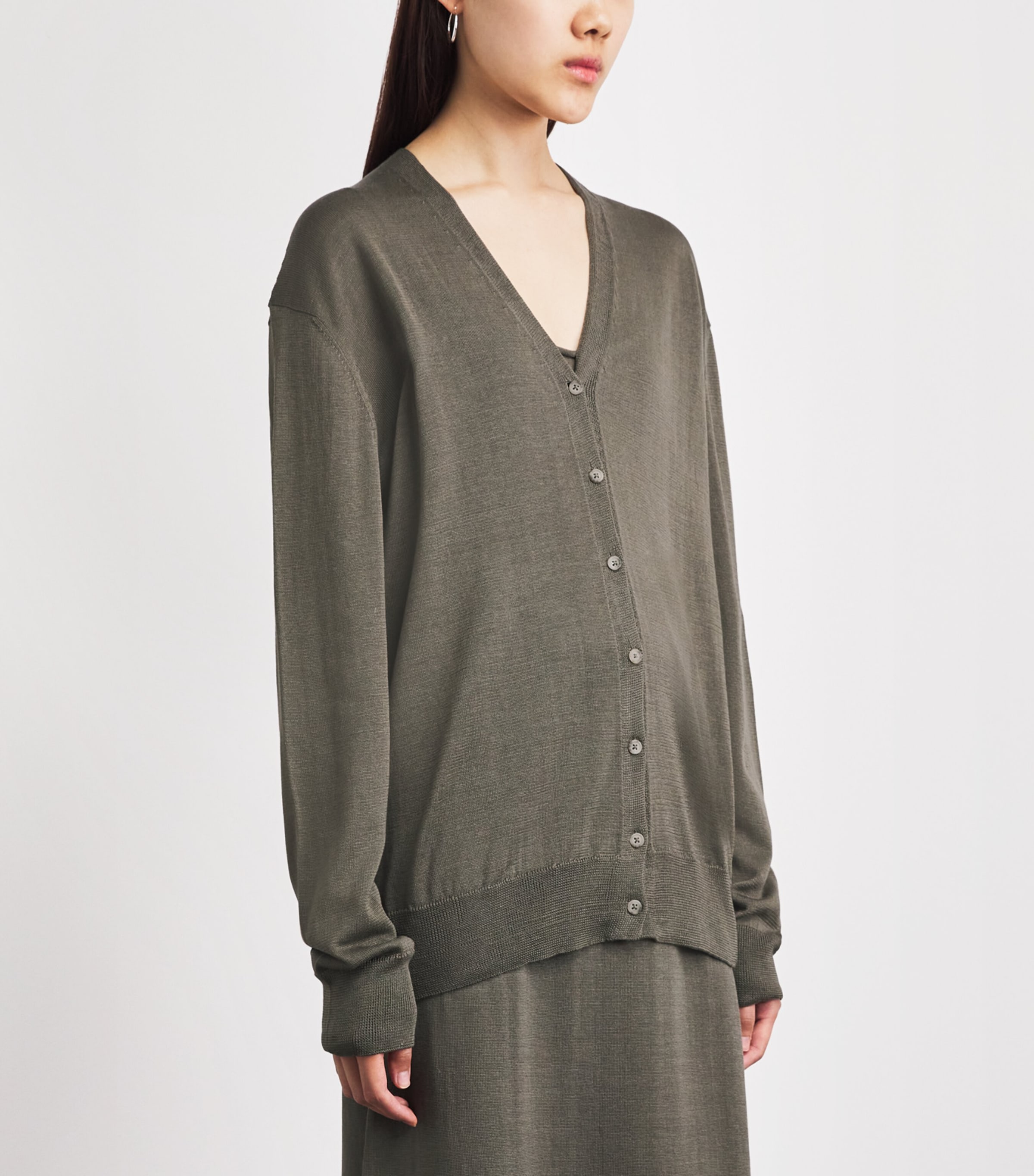 Lauren Manoogian Womens Pima Cotton Veil Cardigan Rock Image 4