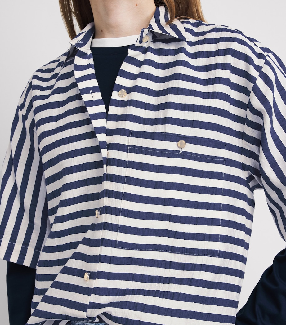 Maje Womens Waffled Canvas Stripe Shirt White/blue Image 3