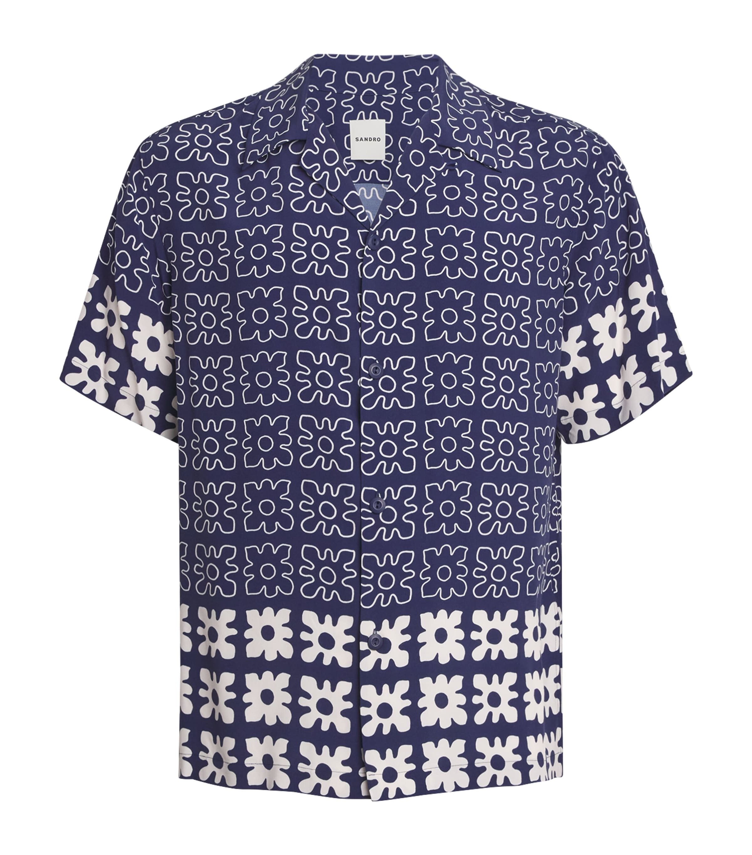【海外限定】SandroTシャツ☆Flower-Embroidered Short-Sleeve C Floral motif shirt blue for Men | Sandro Paris