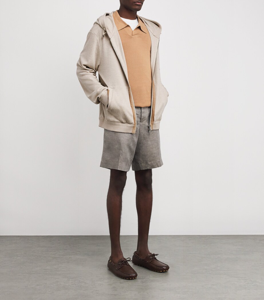 Brett Johnson Mens Linen-Virgin Wool Zip-Up Hoodie Stone Image 2
