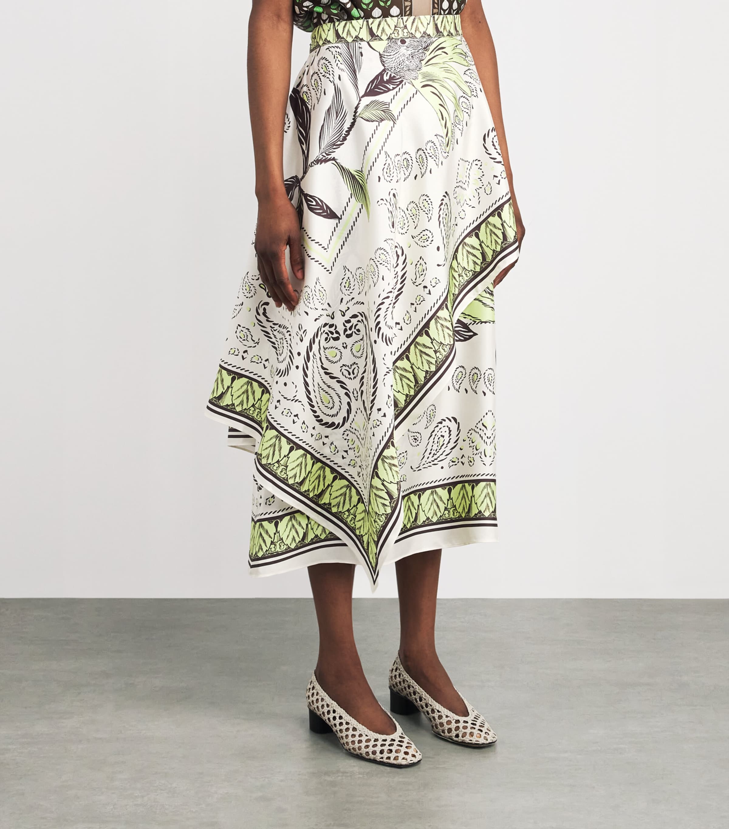 Tory Burch Womens Silk Scarf Wrap Midi Skirt Cockatoo Image 4