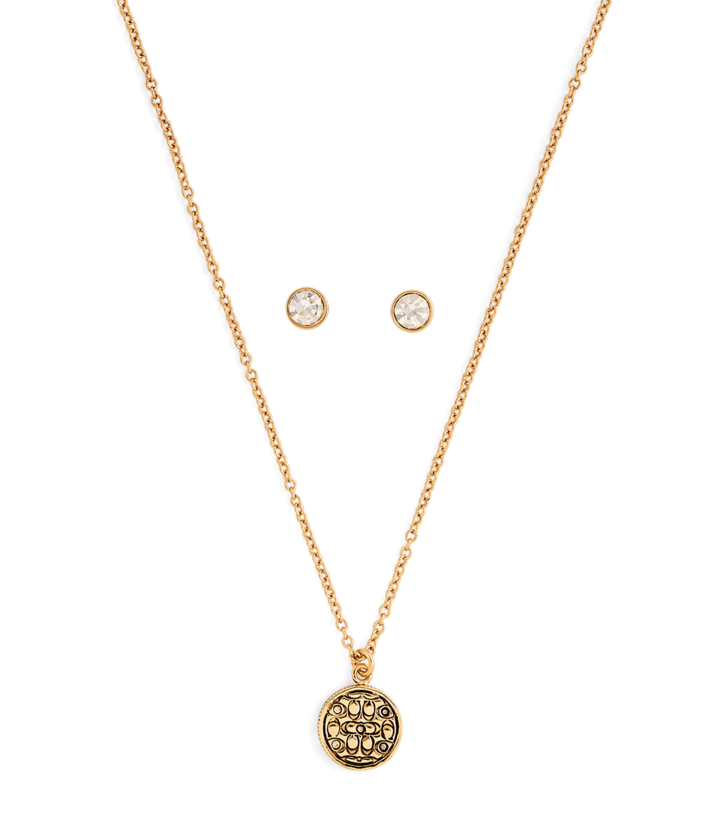 Shop Coach Earrings And Necklace Set In Gold