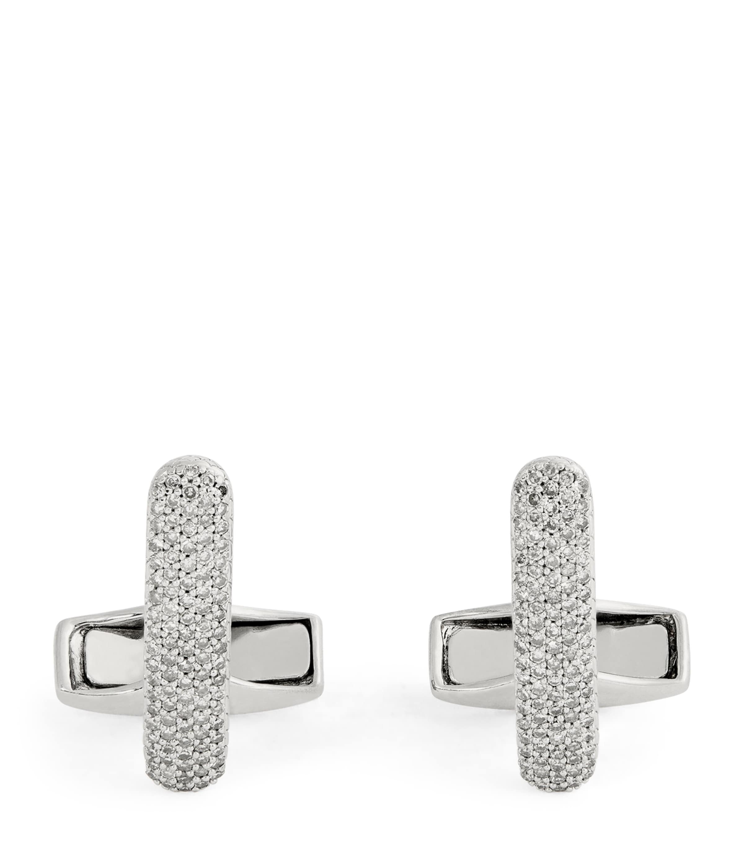 Tateossian Sterling Silver And Diamond Baton Cufflinks In Silver