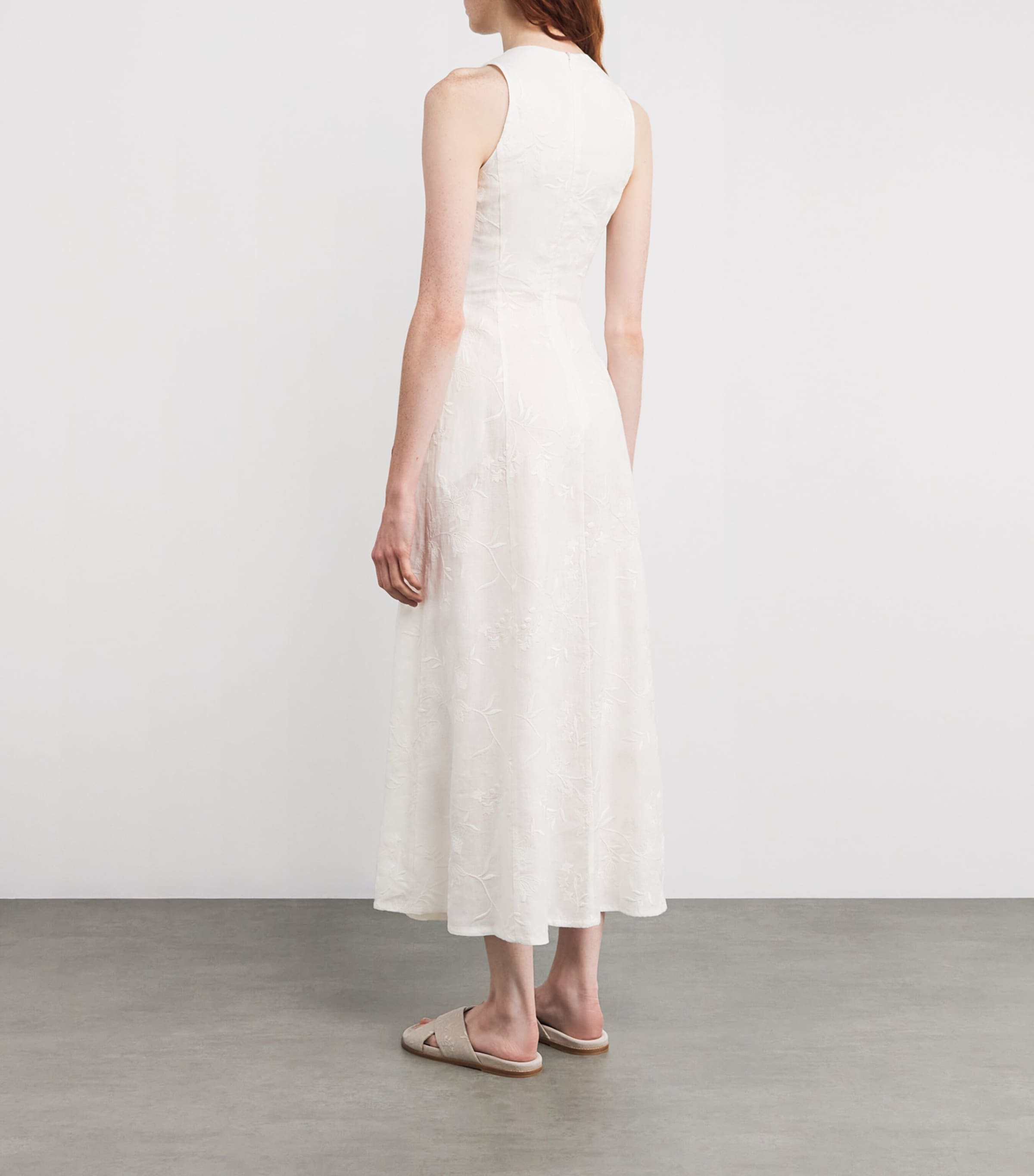 Eleventy Womens x Harrods Linen Floral-Embroidered Dress Bianco Image 4
