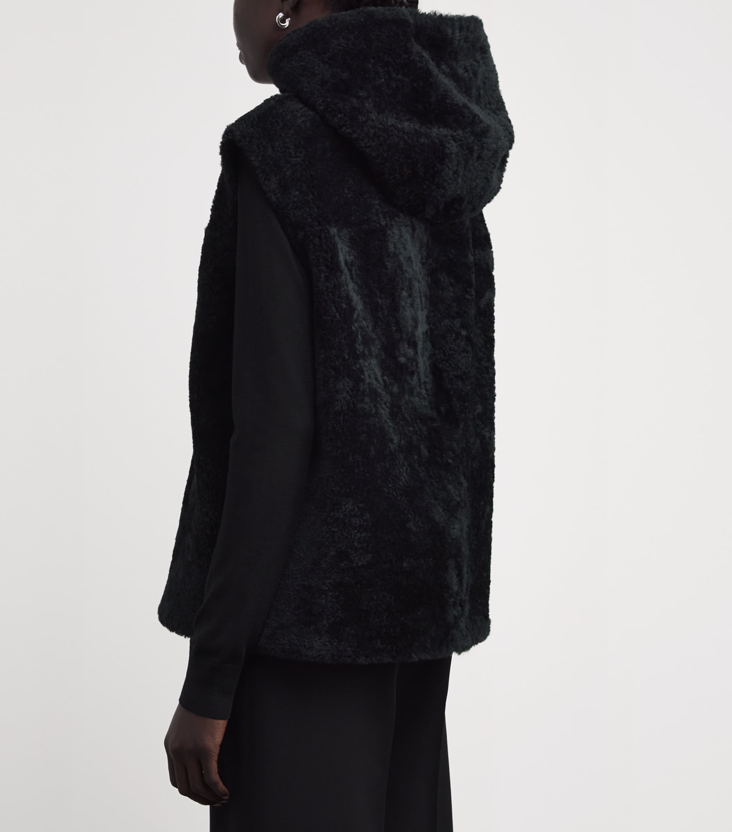 Shearling Hooded Gilet 001-BLACK Image 4