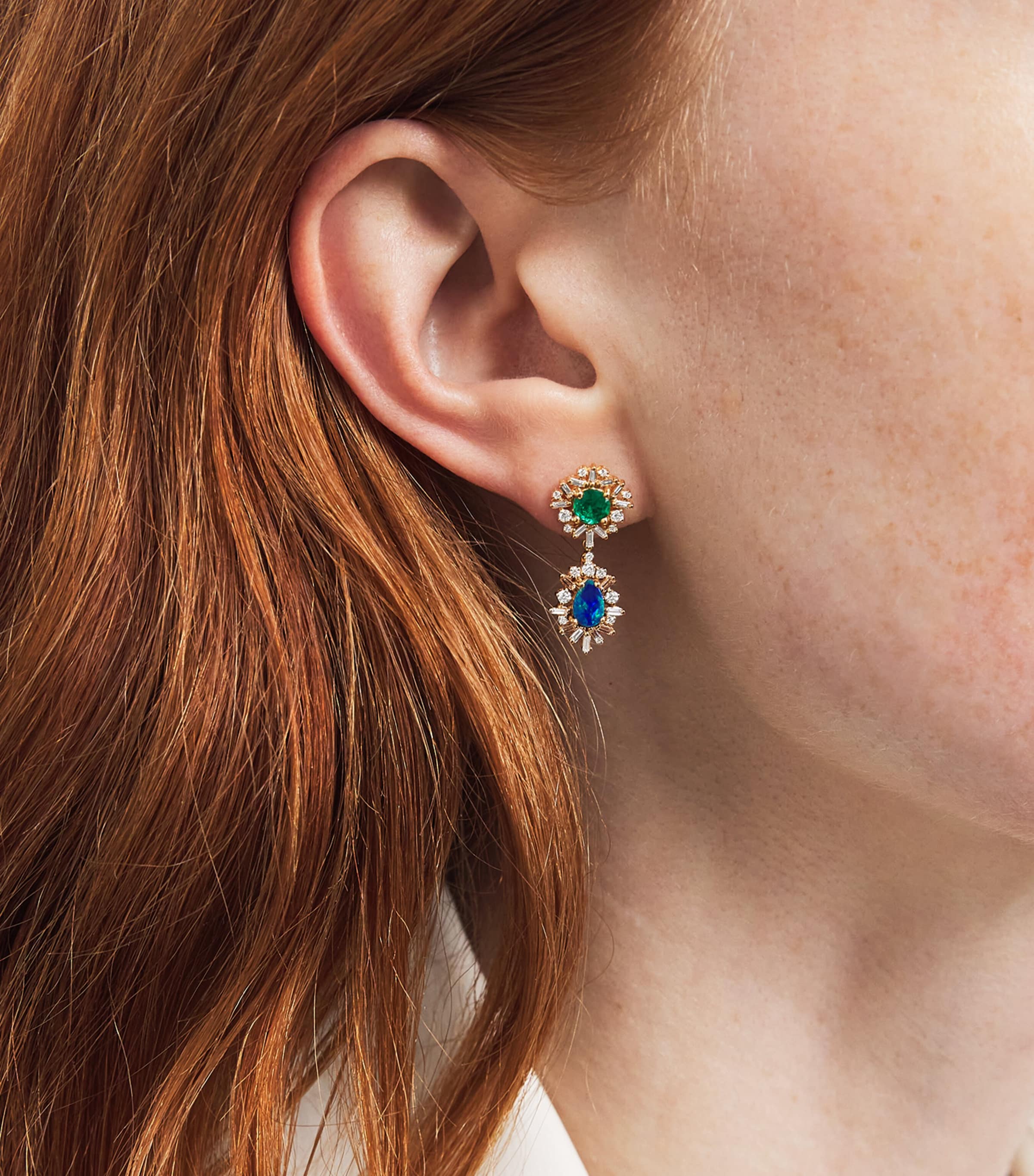 Suzanne Kalan Yellow Gold, Emerald, Opal and Diamond One of a Kind Drop Earrings Yg/emer/opal Image 2