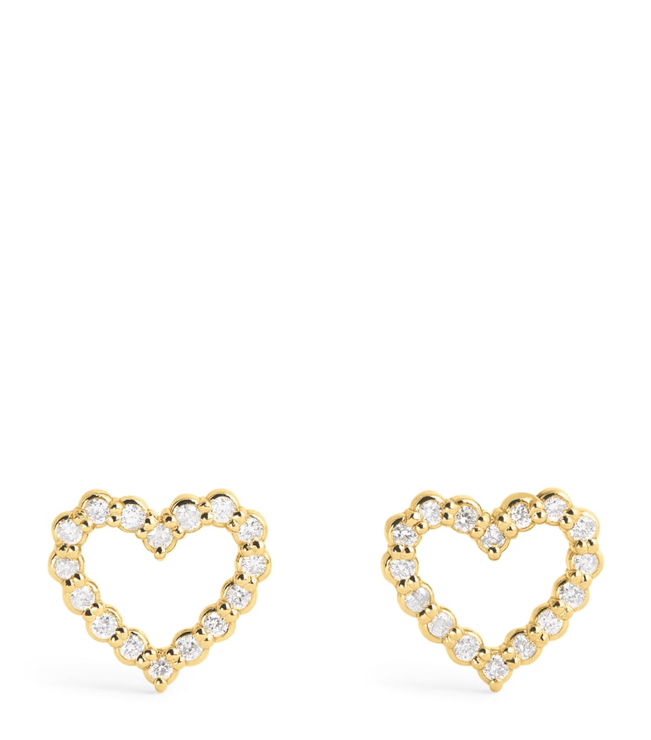 Mini Yellow Gold and Diamond Open Heart Stud Earrings YELLOW GOLD Image 1