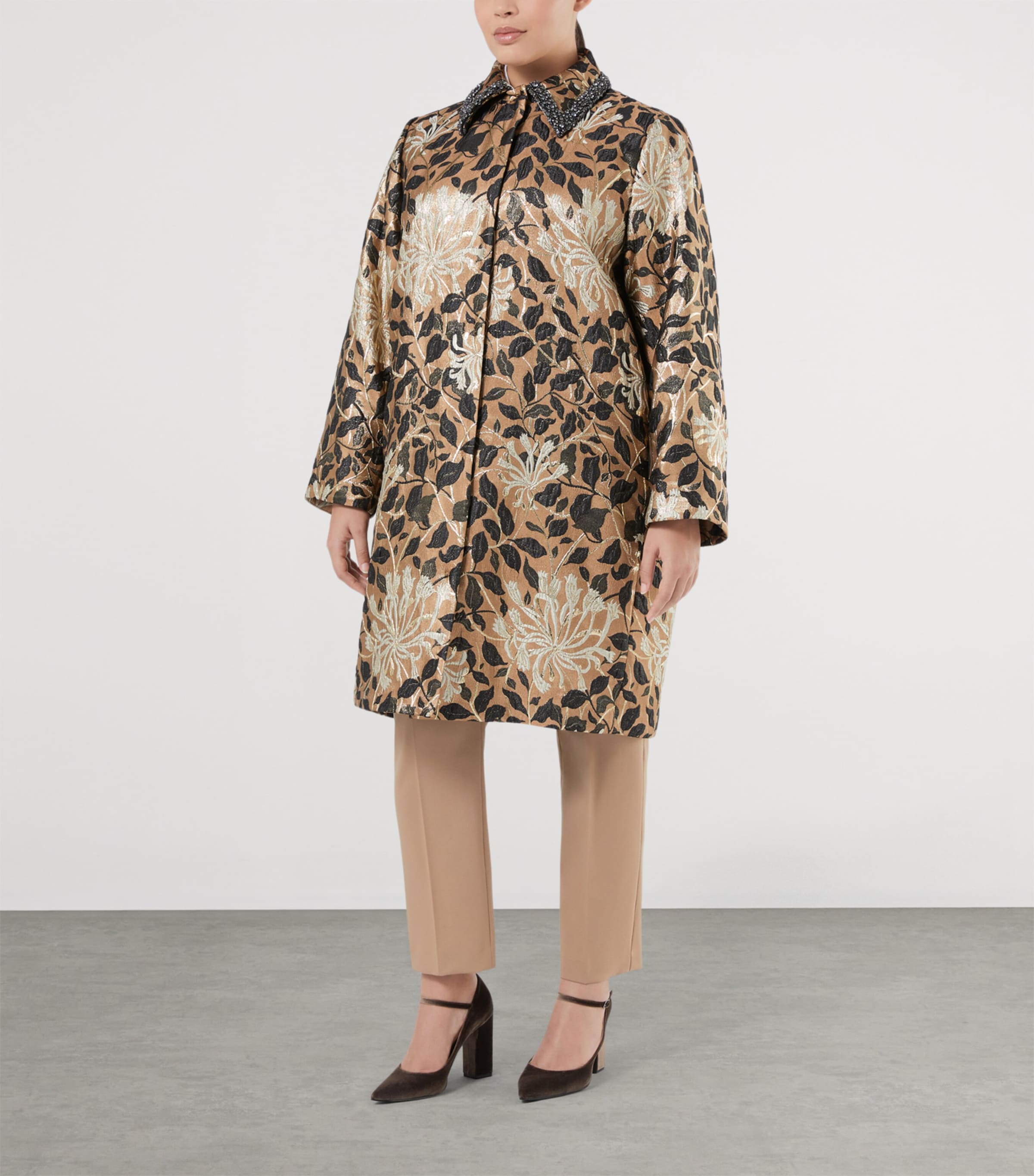 Lamé Floral Jacquard Coat GOLD Image 2