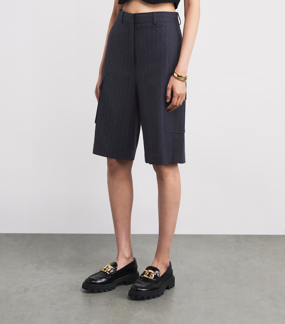 Embellished Wide-Leg Tailored Shorts NAVY BLUE Image 3