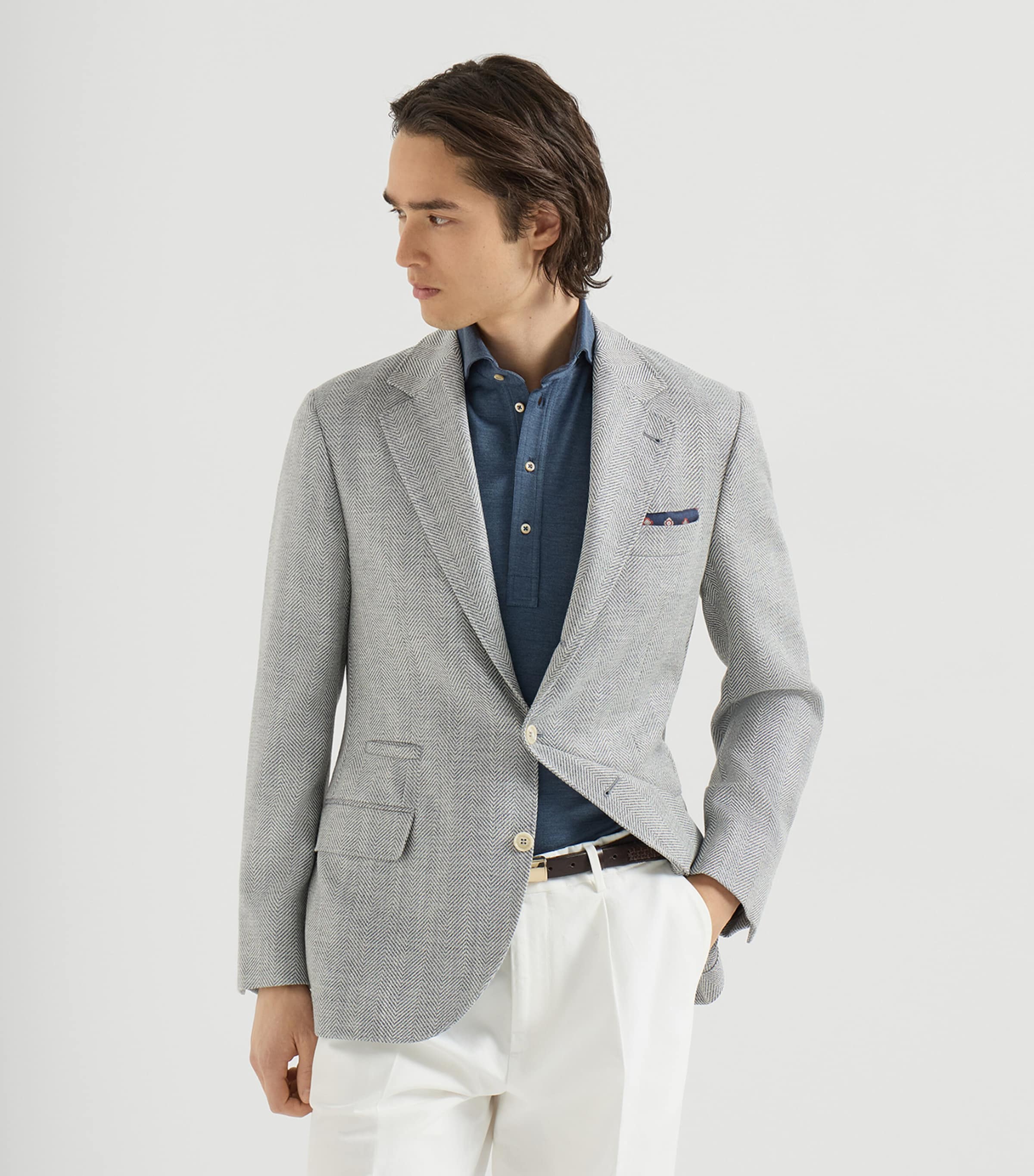 Brunello Cucinelli Mens Wool-Alpaca-Silk Chevron Blazer Image 3