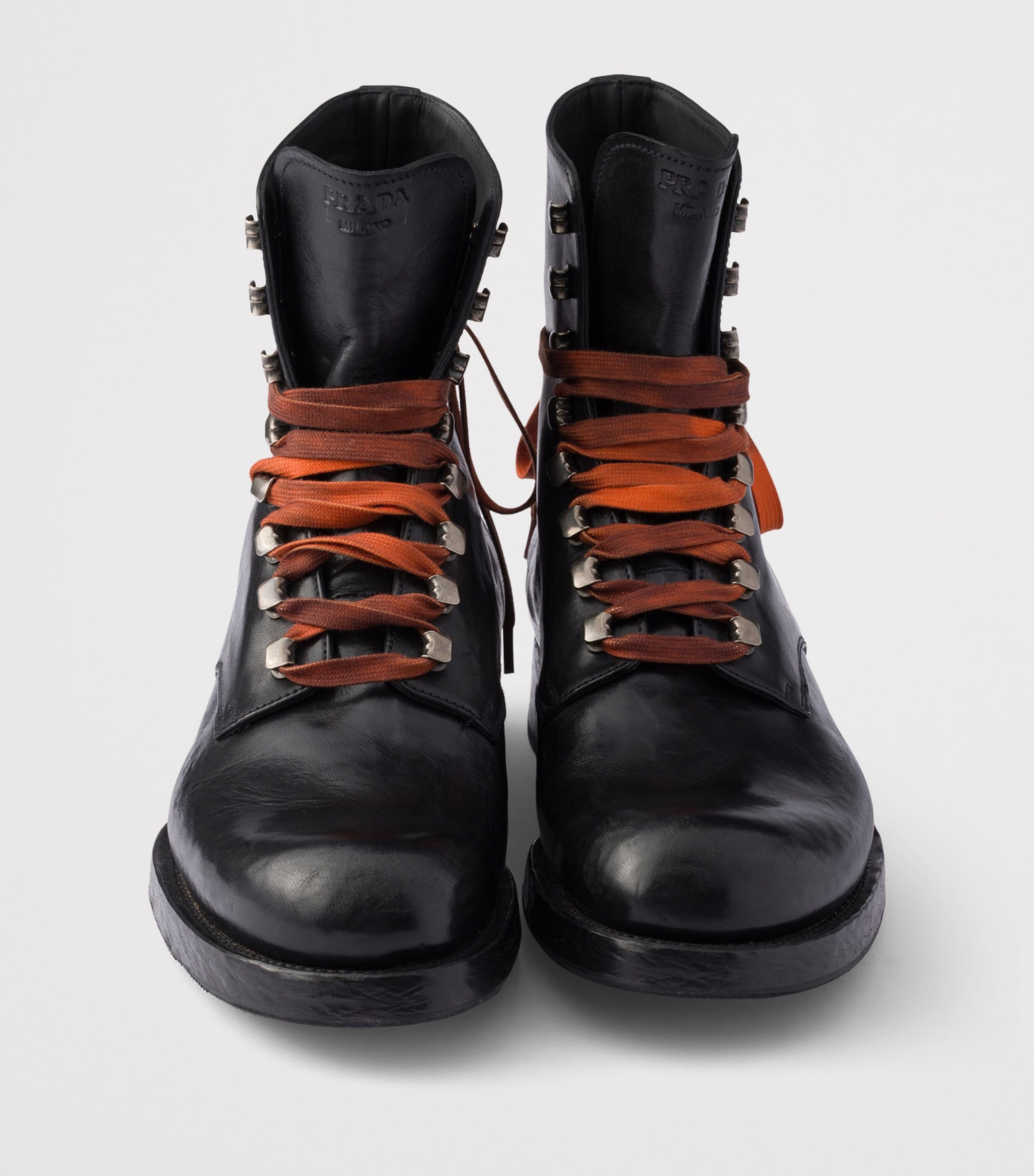 Prada Leather Lace-Up Ankle Boots Black Image 6