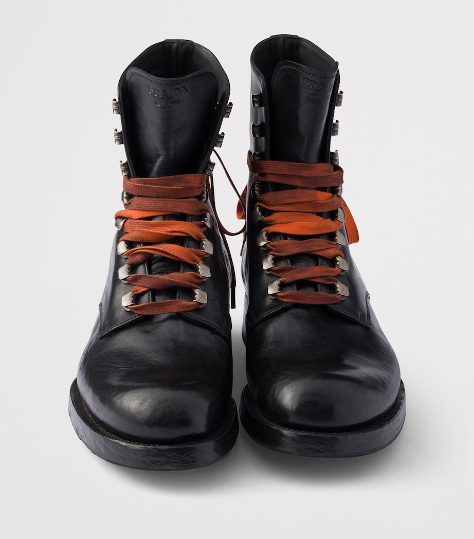 Prada Leather Lace-Up Ankle Boots Black Image 6