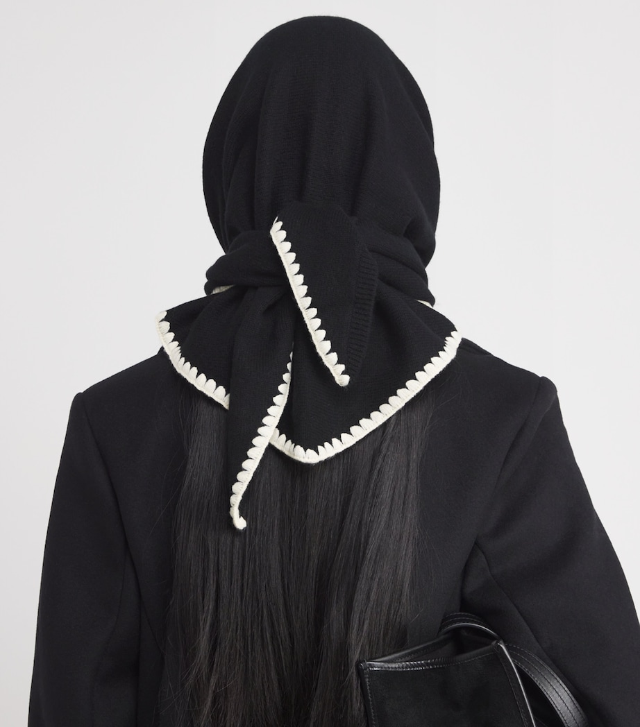 Wool-Cashmere Embroidered Scarf BLACK Image 2