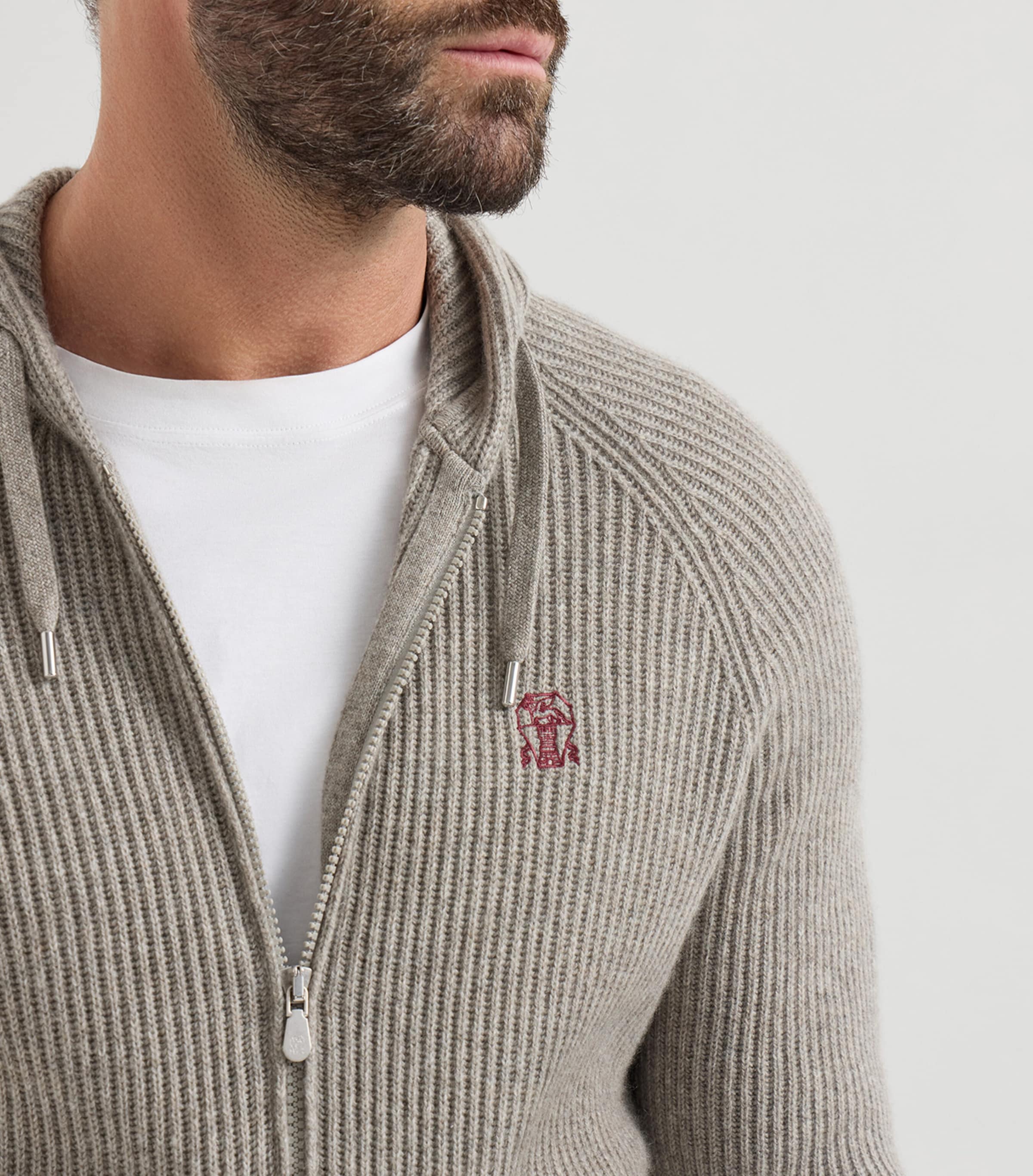 Brunello Cucinelli Mens Cashmere Rib-Knit Zip-Up Cardigan Image 6