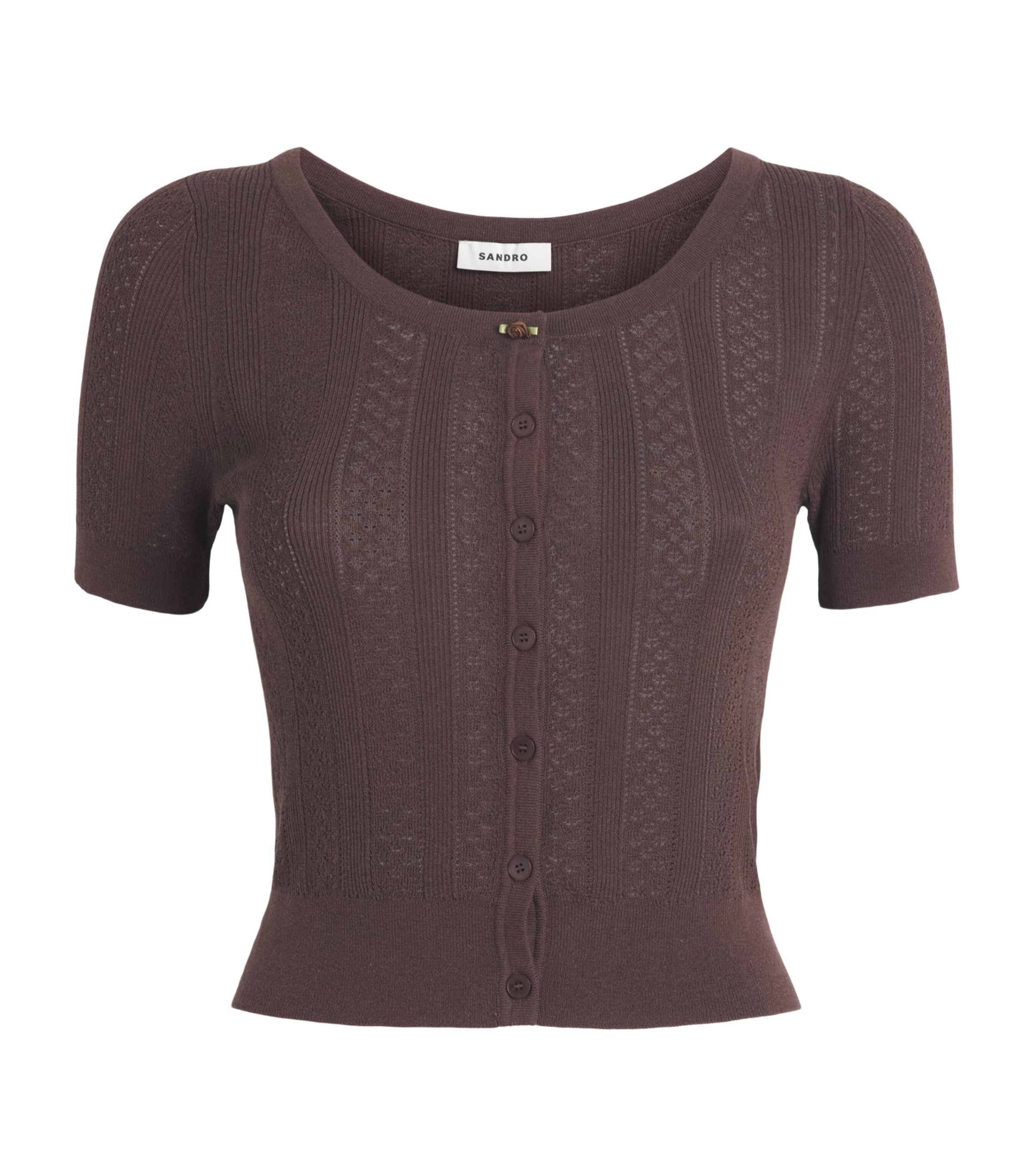 Sandro Paris Womens Pointelle Short-Sleeve Cardigan Brown Image 1