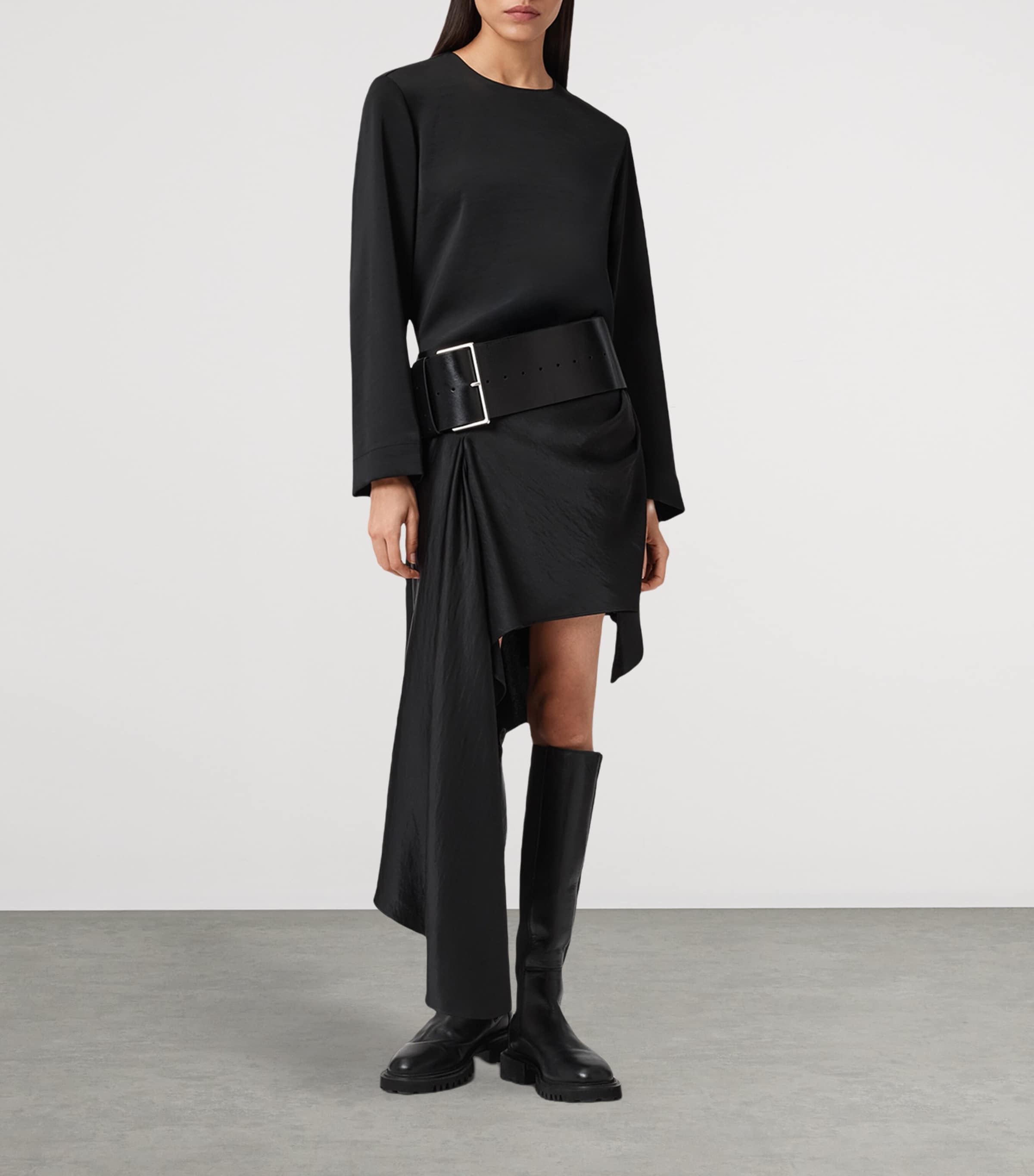 AllSaints Womens Satin Sami Skirt Black Image 2