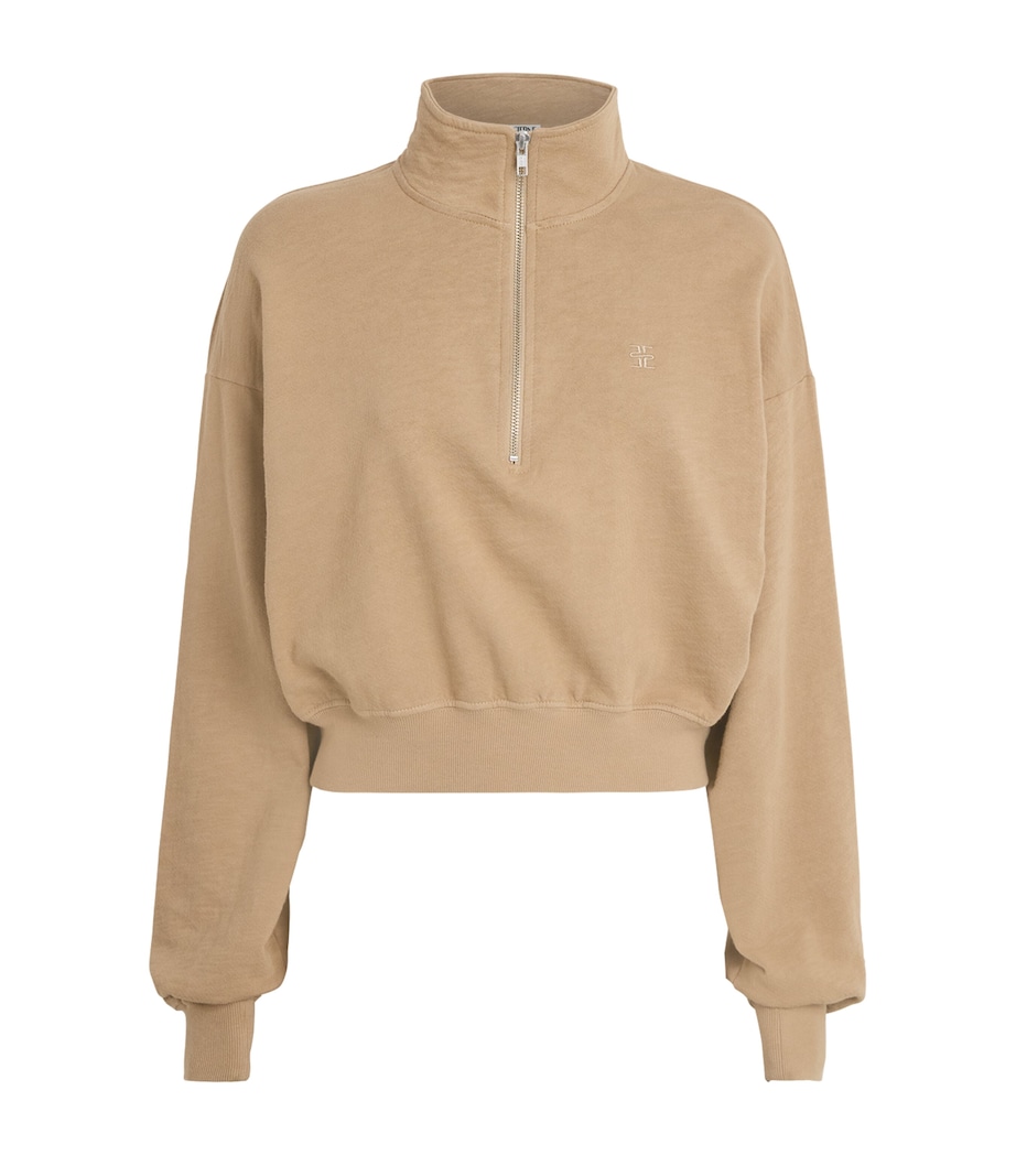 ÉTERNE Womens Cropped Half-Zip Sweatshirt Taupe Image 1