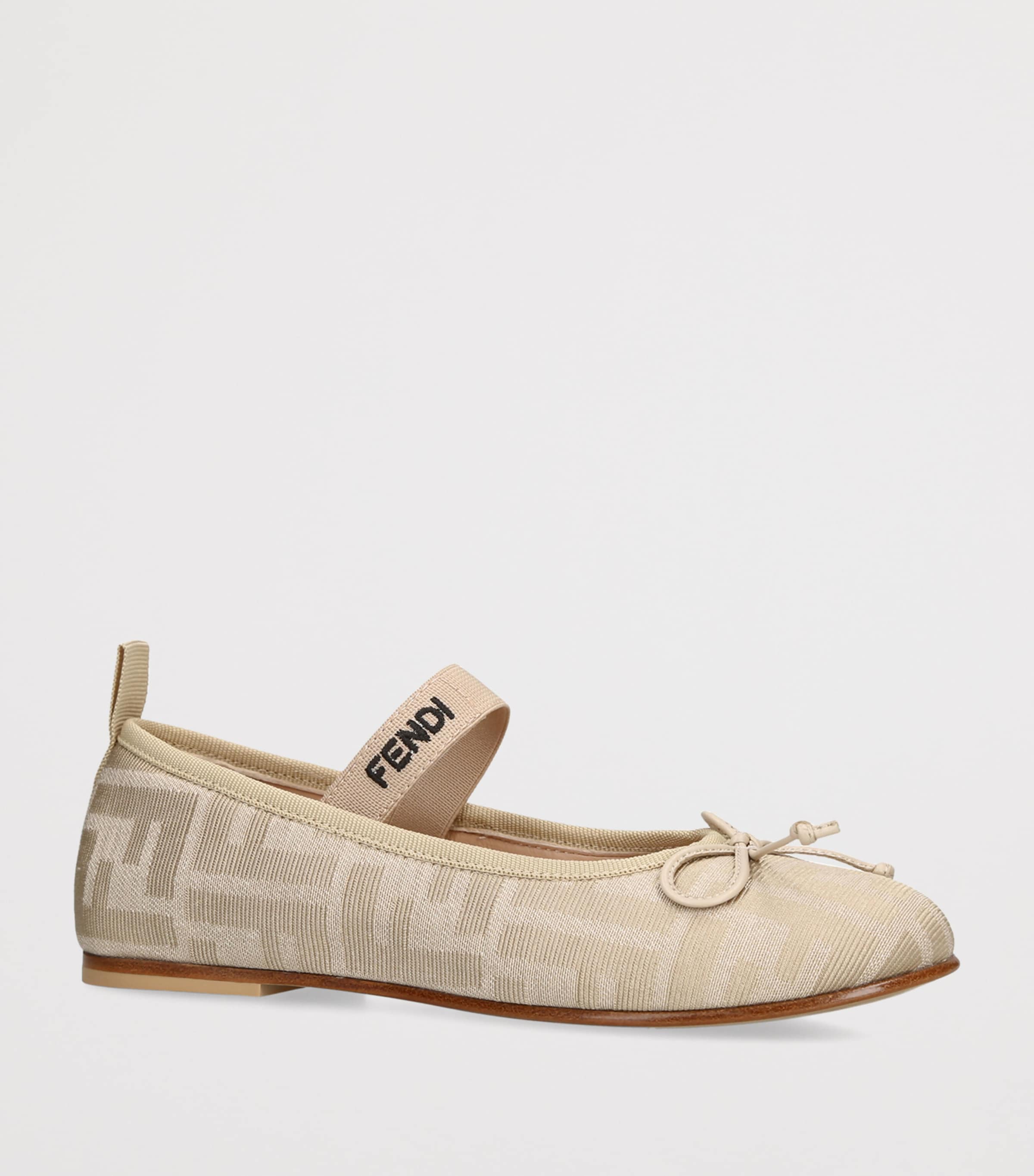 Fendi Kids Monogram-Strap Ballet Flats Beige Image 2