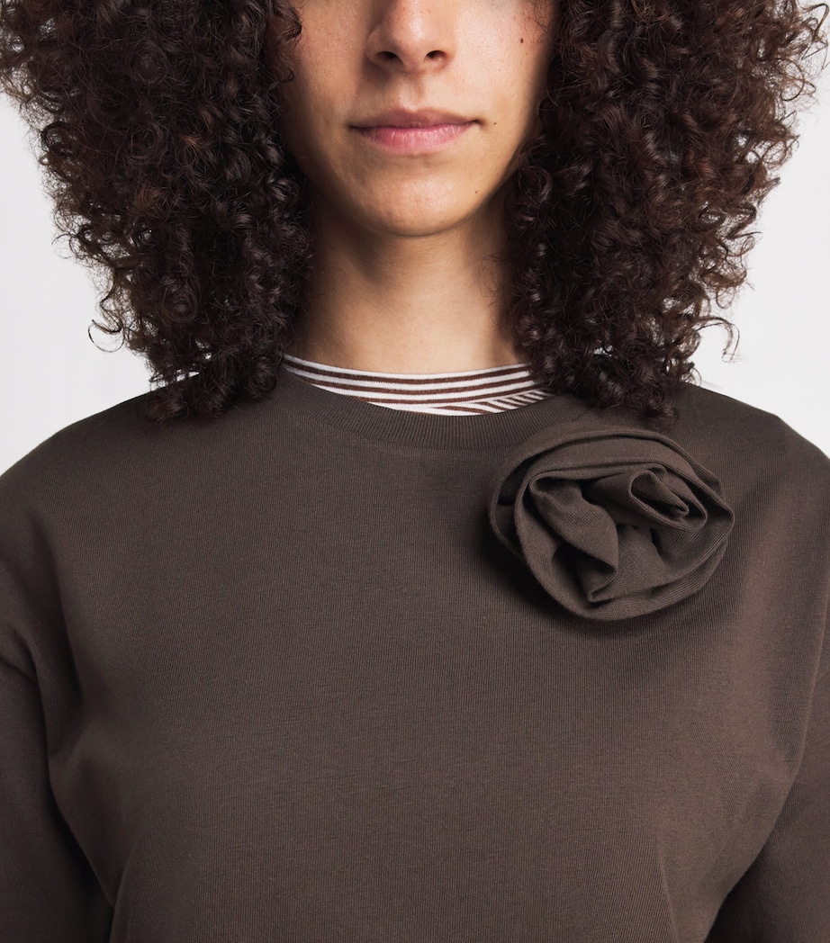 Claudie Pierlot Womens Cotton Floral-Appliqué T-Shirt Chocolate Image 3