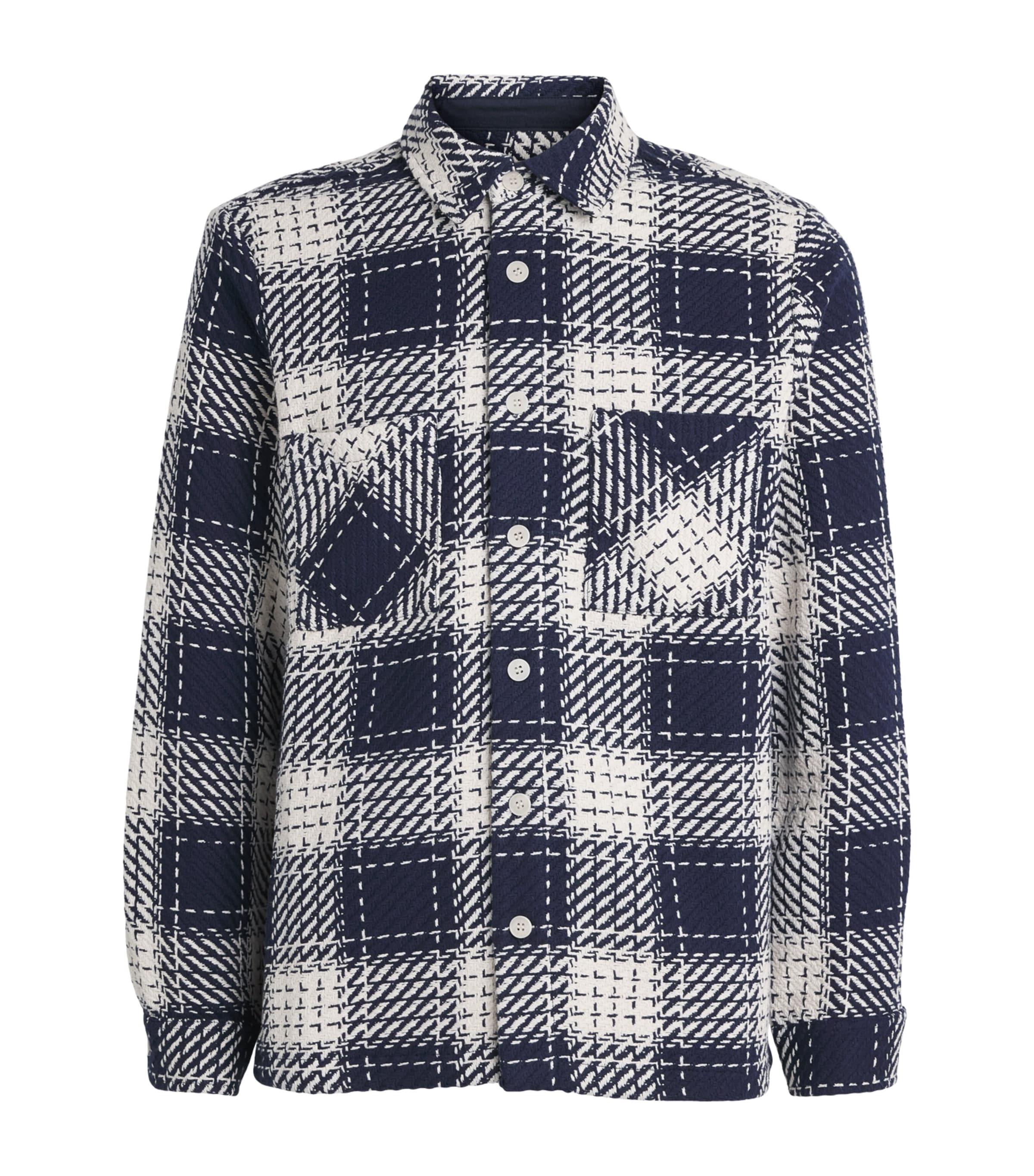Wax London Mens Beatnik Check Whiting Overshirt Marine Image 1
