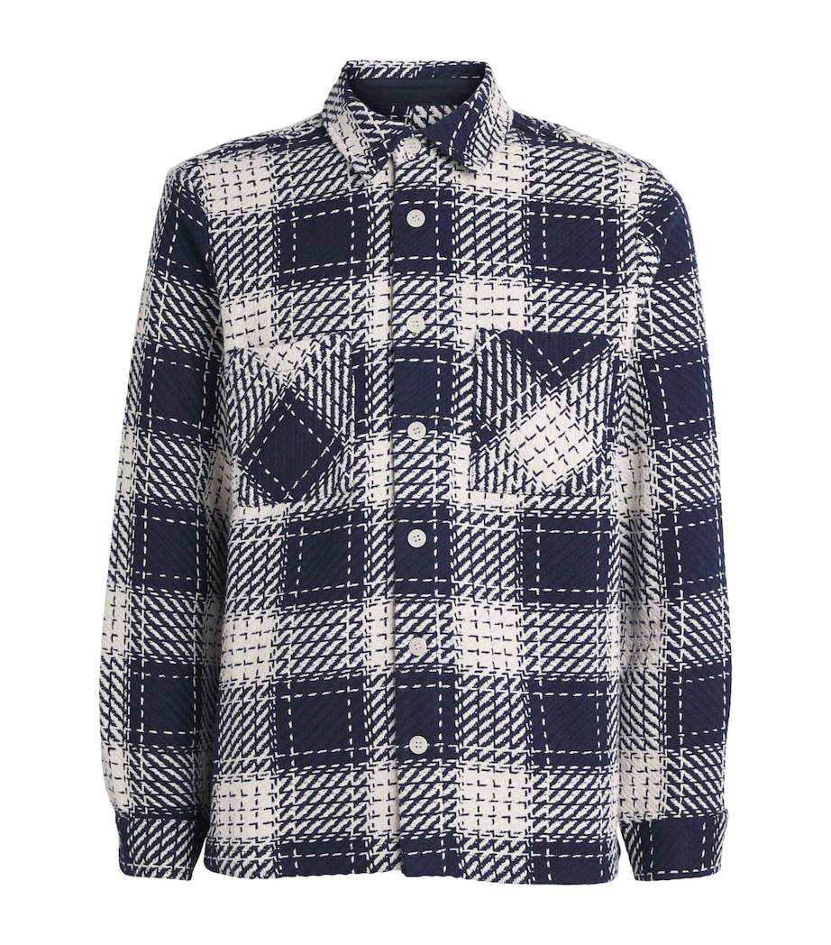 Wax London Mens Beatnik Check Whiting Overshirt Marine Image 1