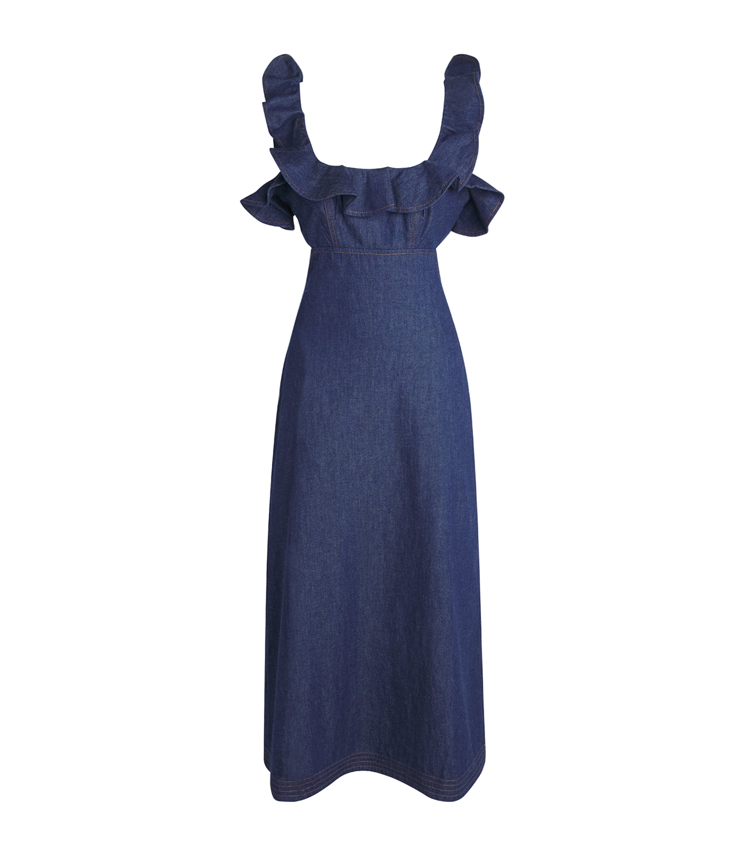 Zimmermann Womens Denim Frilled Aster Midi Dress Ink Ink Image 1