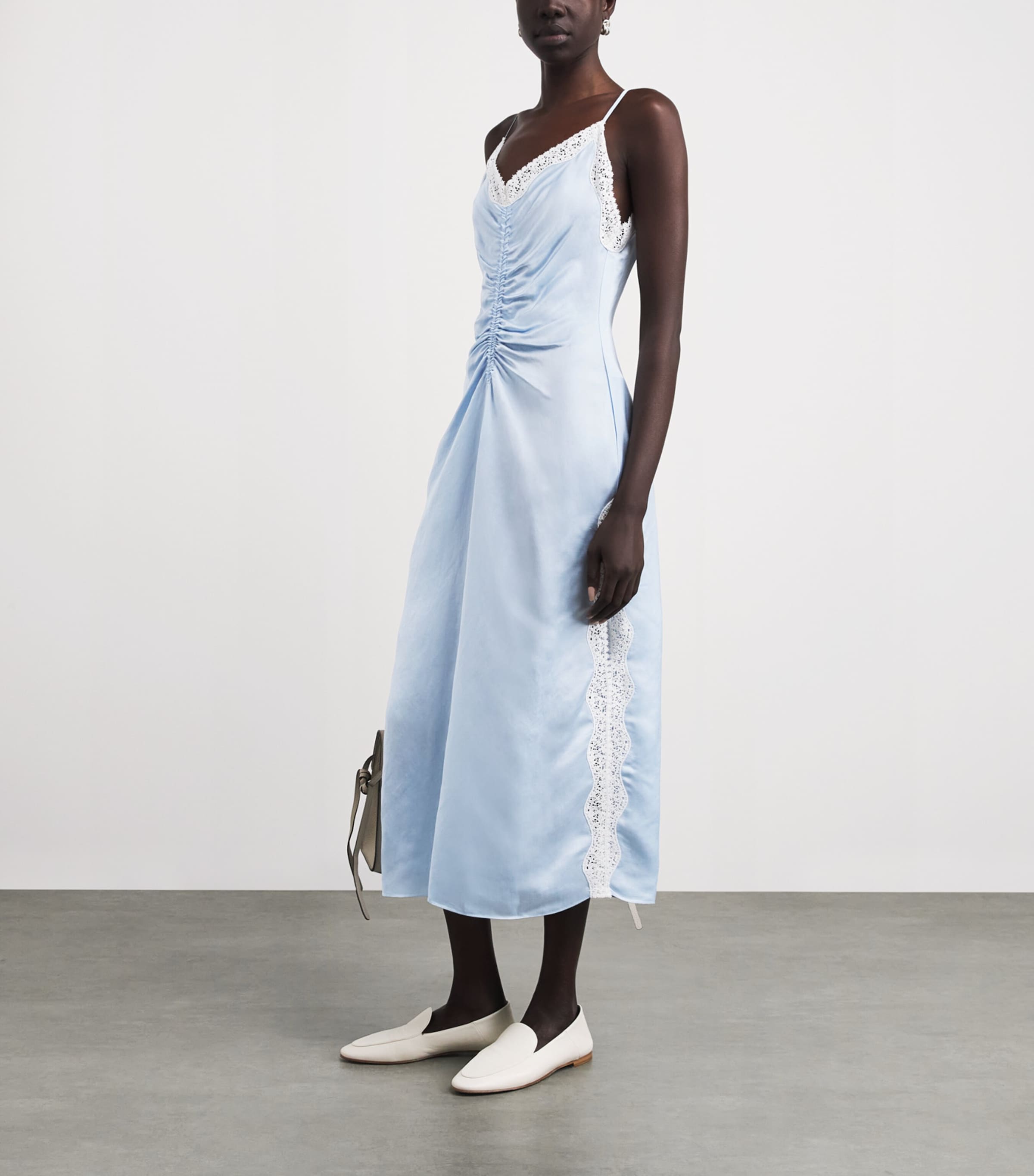 Sandro Paris Womens Satin Lace-Detail Midi Dress Sky Blue Image 2