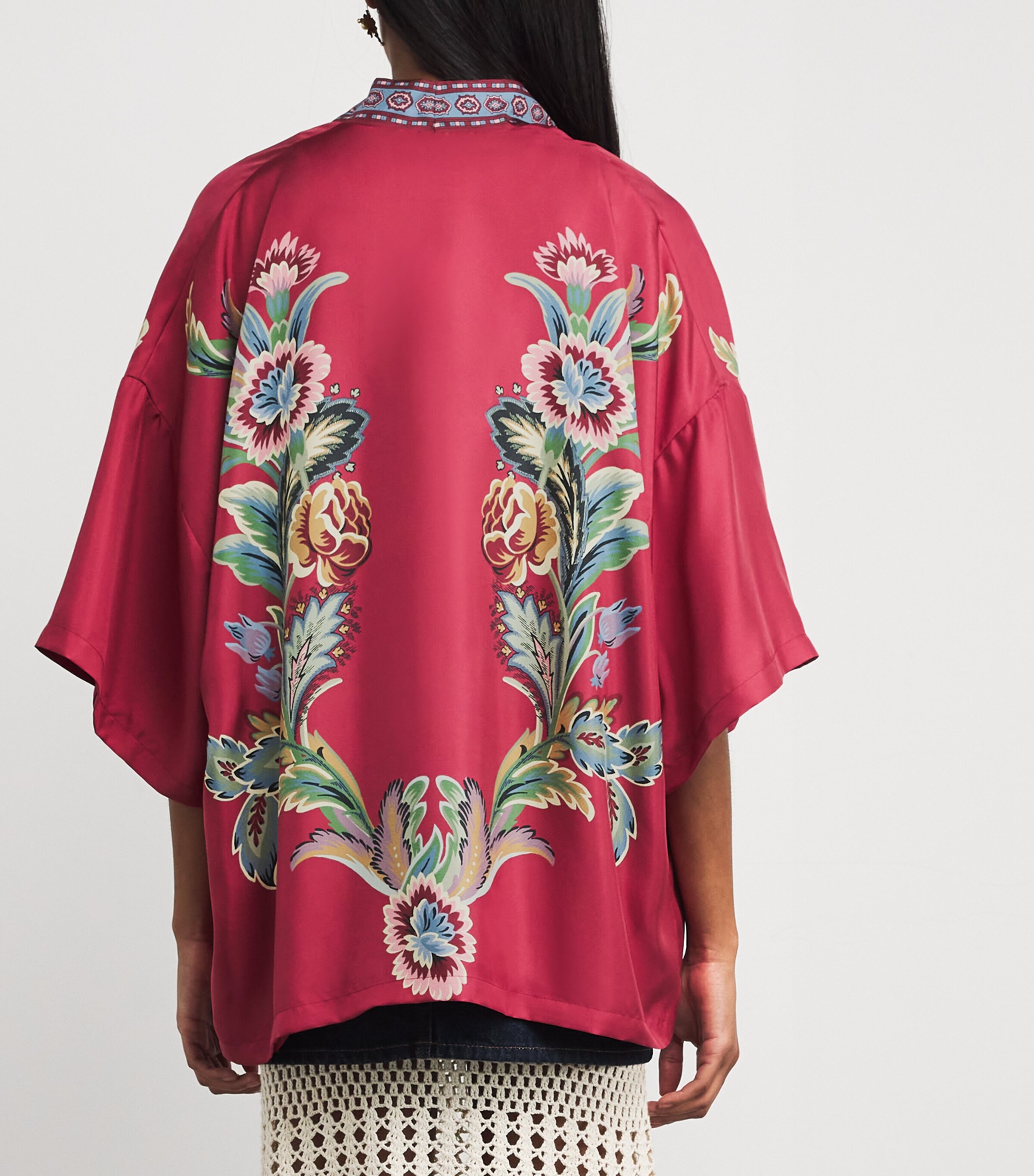 Silk Floral Print Short Robe X0865 Image 4