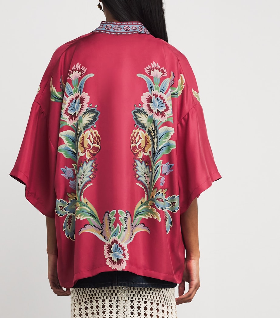 Silk Floral Print Short Robe X0865 Image 4