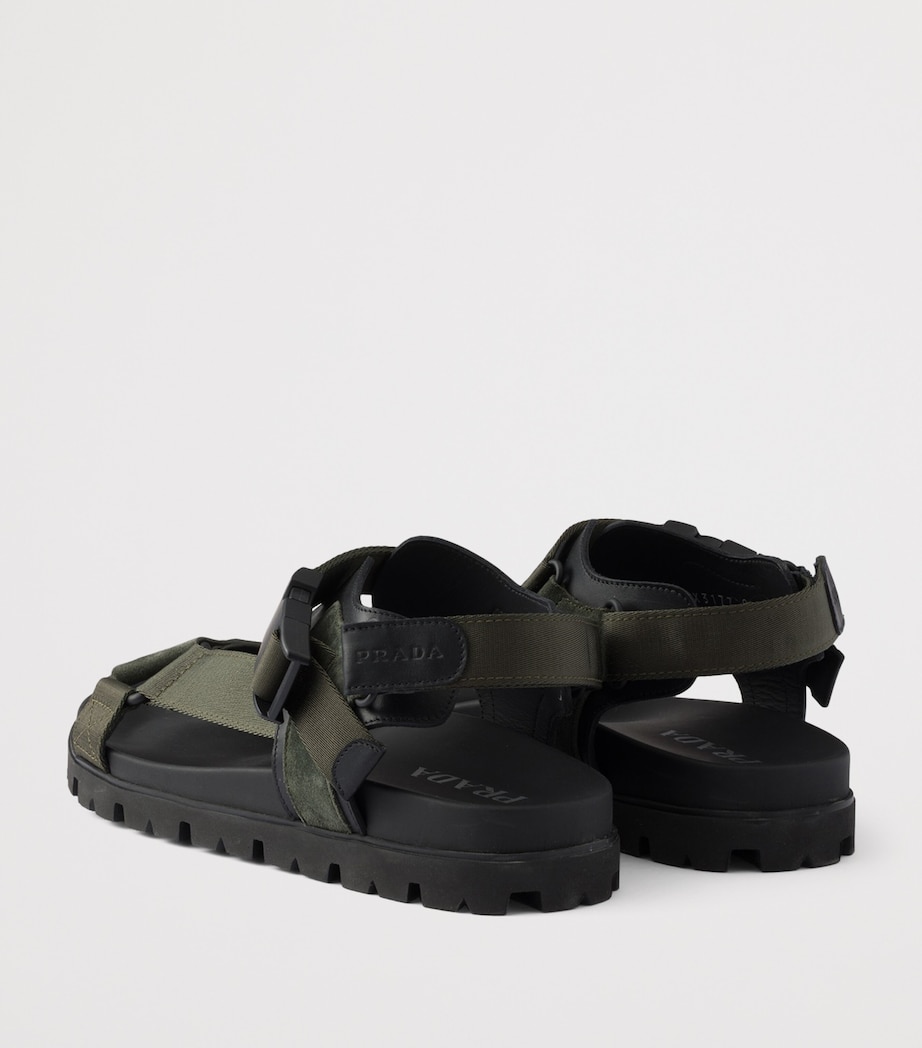 Prada Suede and Woven Tape Sandals Green Image 5