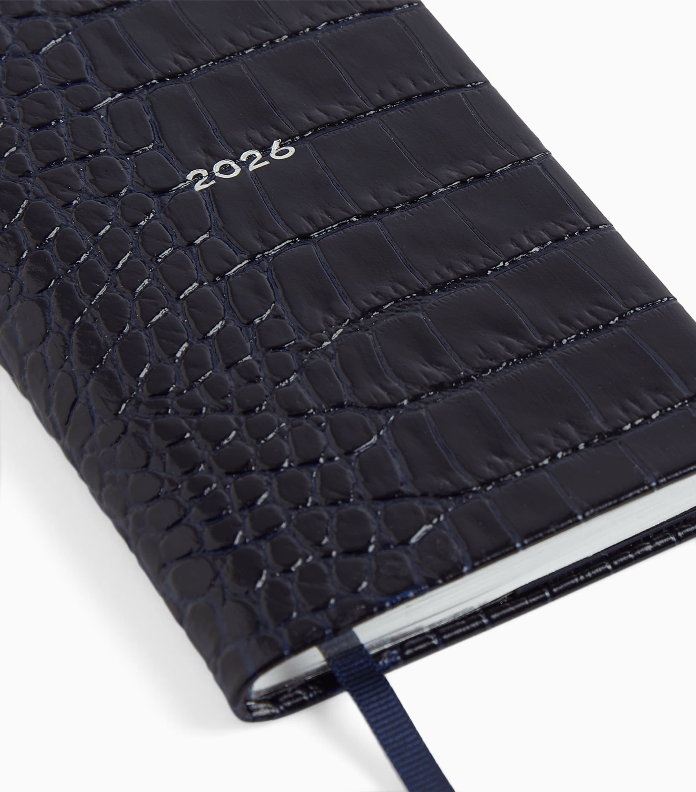 Mara Leather Croc-Embossed Panama 2026 Pocket Diary NAVY Image 5