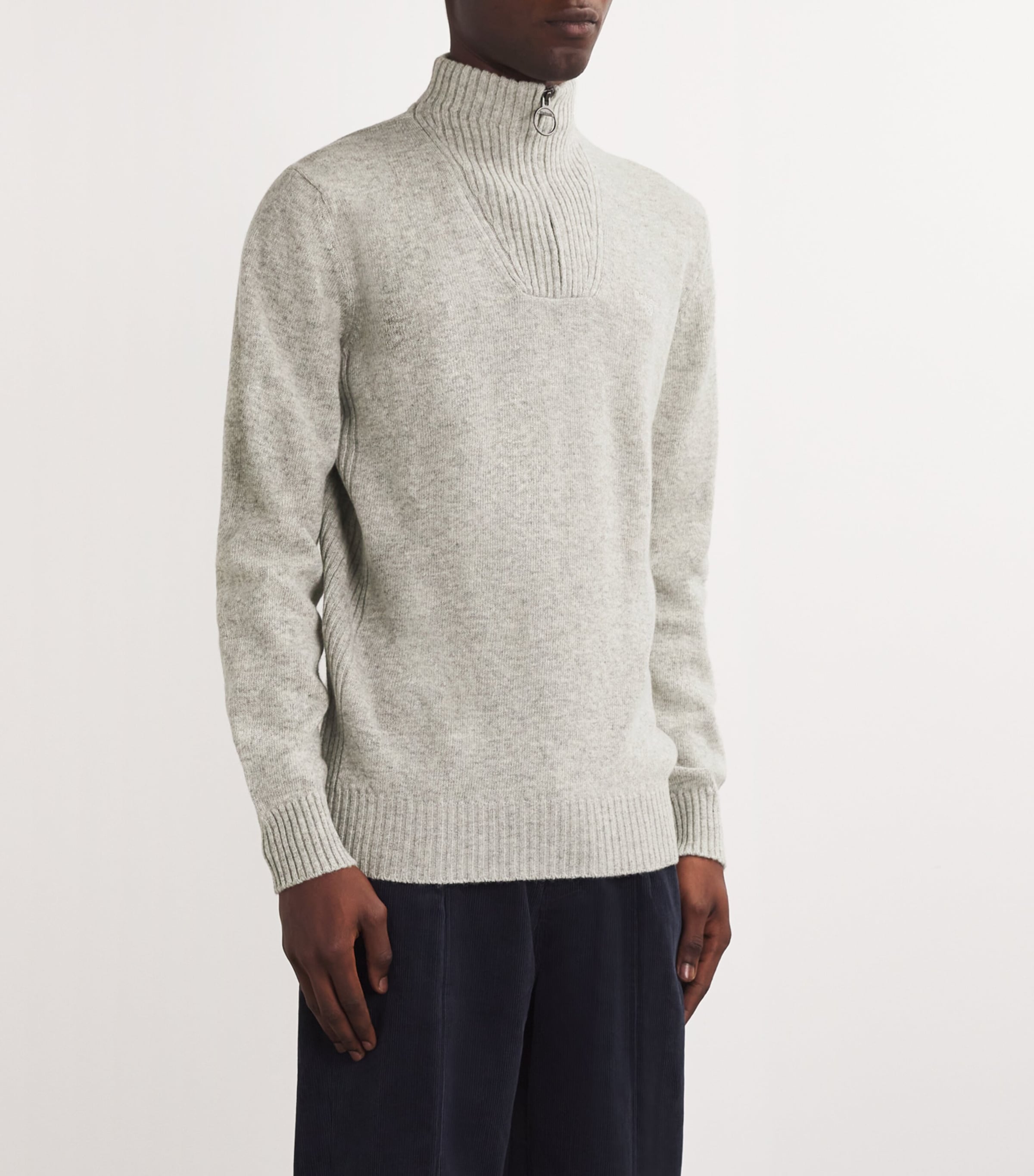 Barbour Mens Wool Half-Zip Sweater Lt Grey Marl Image 4